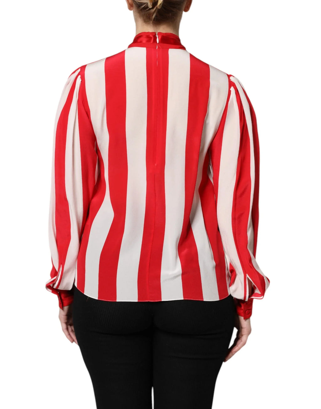 Dolce & Gabbana Red White Stripes Ascot Collar Blouse Top - Zeiniez
