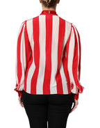 Dolce & Gabbana Red White Stripes Ascot Collar Blouse Top - Zeiniez