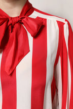 Dolce & Gabbana Red White Stripes Ascot Collar Blouse Top - Zeiniez