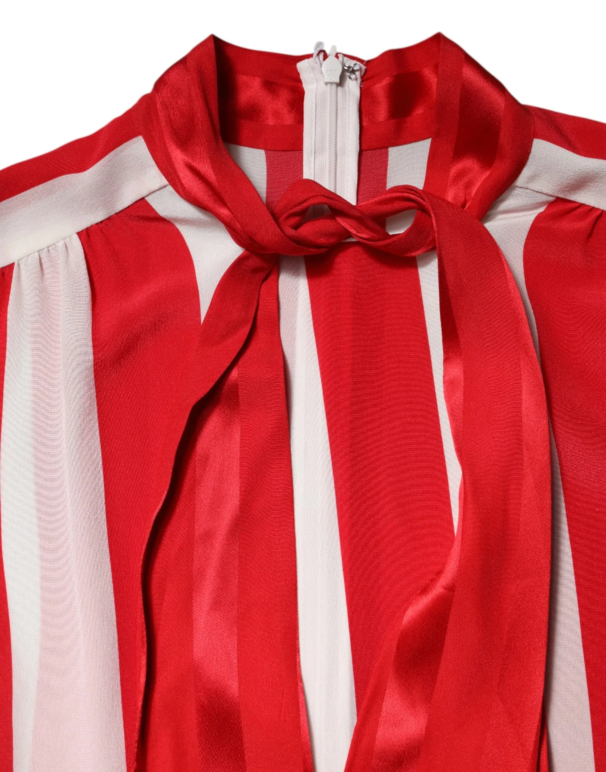Dolce & Gabbana Red White Stripes Ascot Collar Blouse Top - Zeiniez
