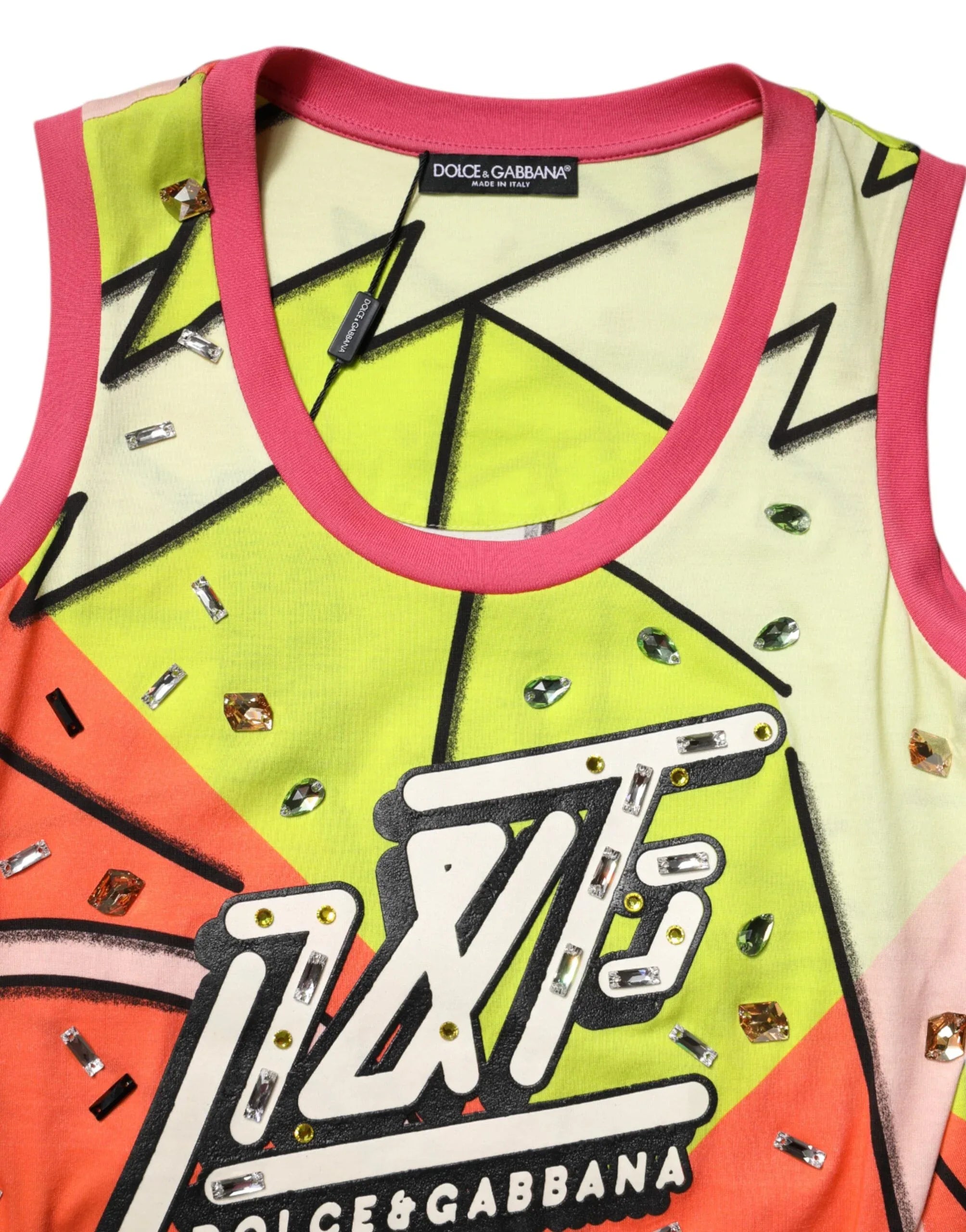 Dolce & Gabbana Multicolor Printed Crystal Embellishment Top - Zeiniez