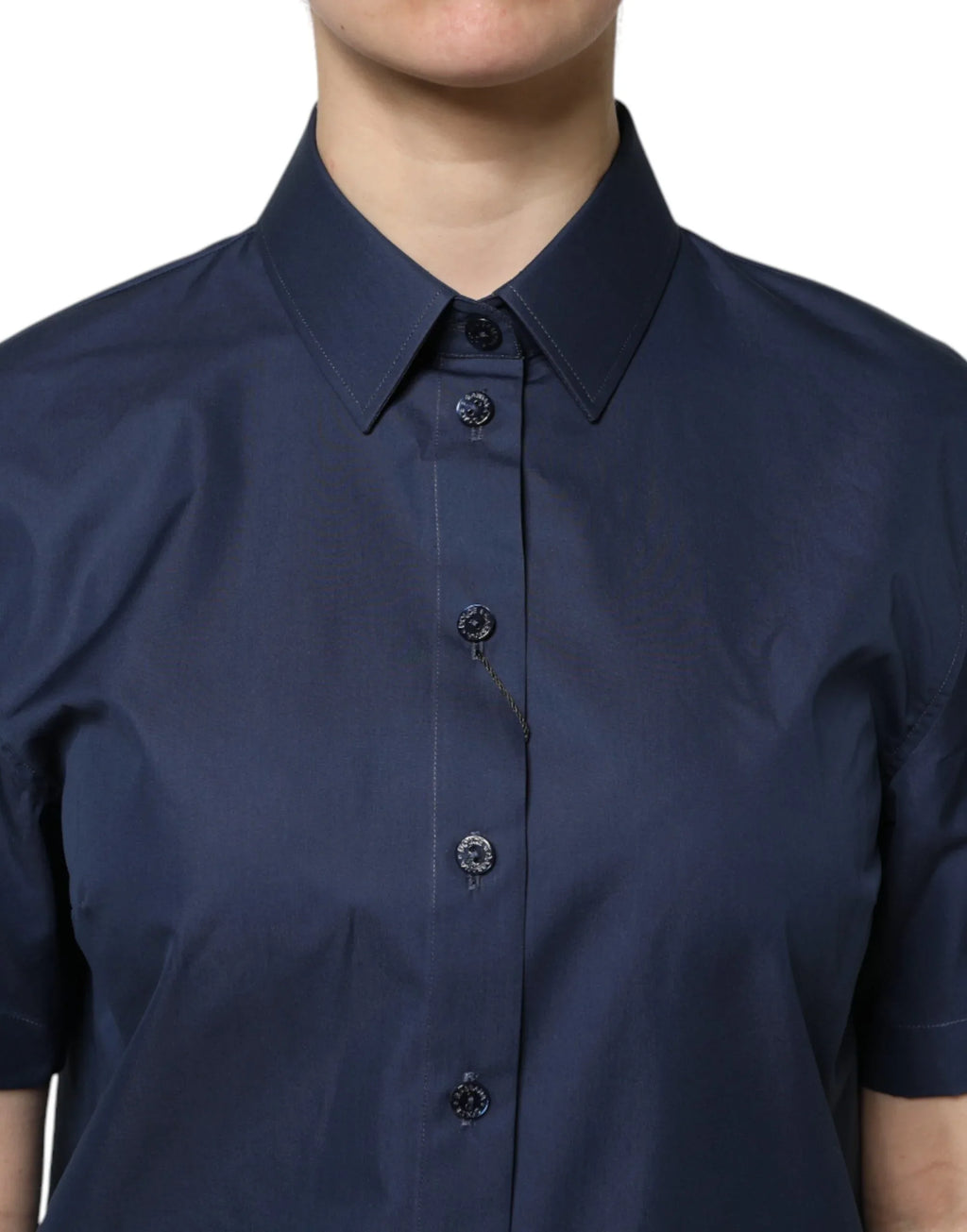 Dolce & Gabbana Blue Cotton Short Sleeves Button Down Top - Zeiniez