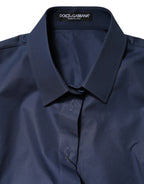 Dolce & Gabbana Blue Cotton Short Sleeves Button Down Top - Zeiniez