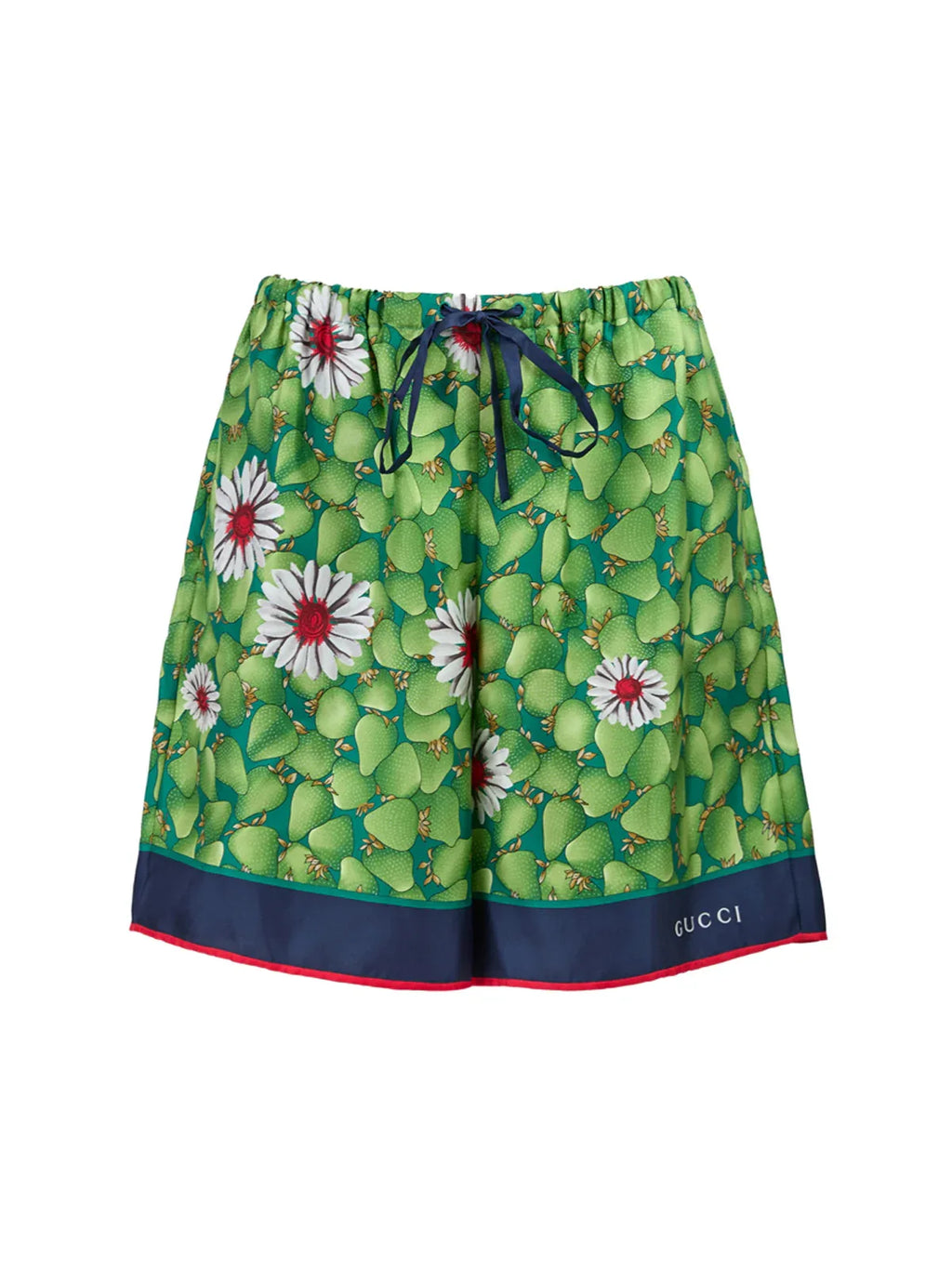 Gucci Green Flower Printed Silk Shorts - Zeiniez