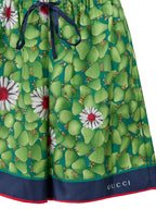 Gucci Green Flower Printed Silk Shorts - Zeiniez