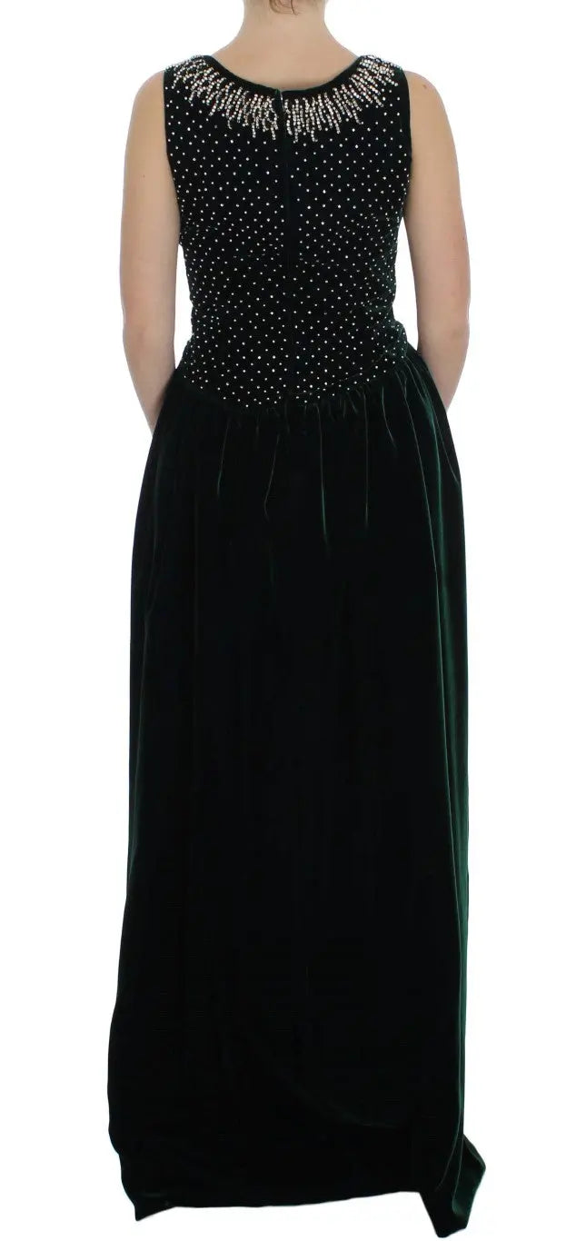 Dolce & Gabbana Green Velvet Crystal Long Maxi Dress Dolce & Gabbana