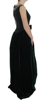 Dolce & Gabbana Green Velvet Crystal Long Maxi Dress - Zeiniez