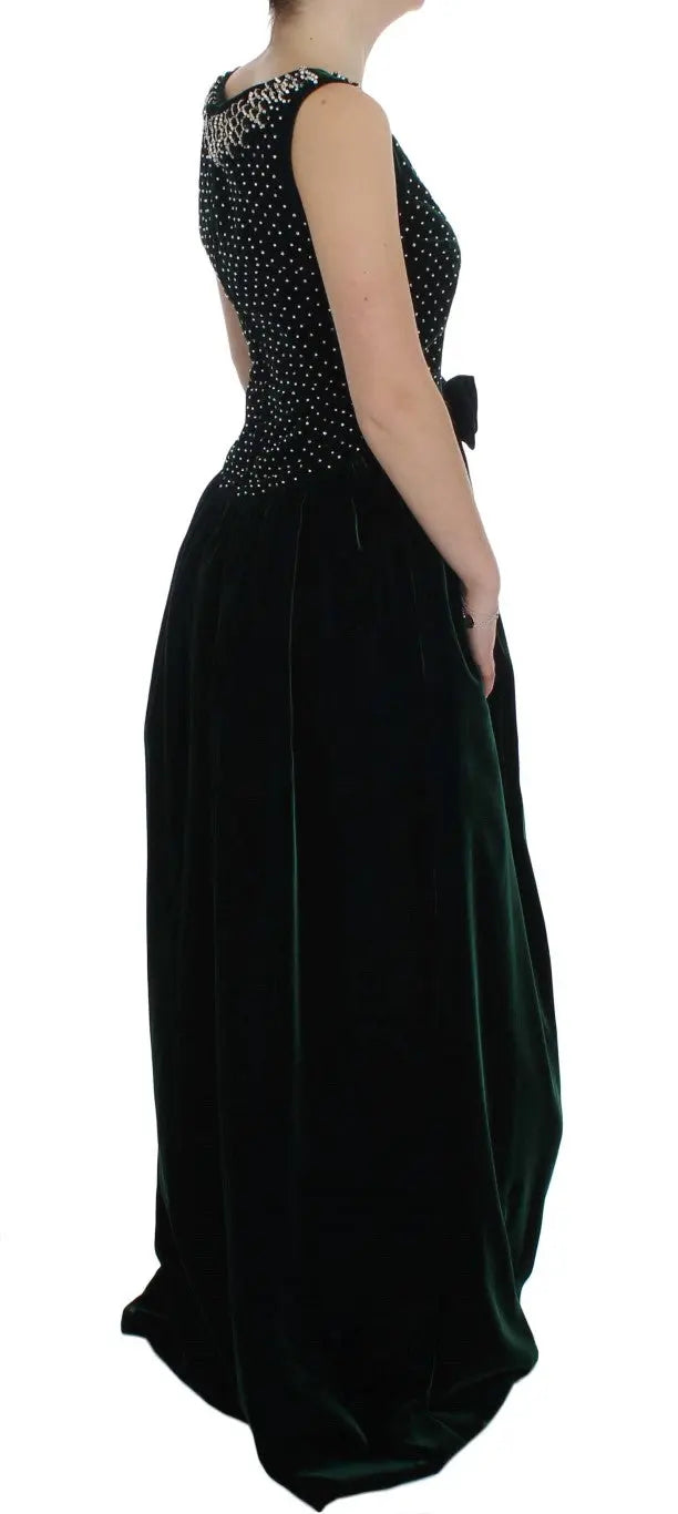 Dolce & Gabbana Green Velvet Crystal Long Maxi Dress Dolce & Gabbana
