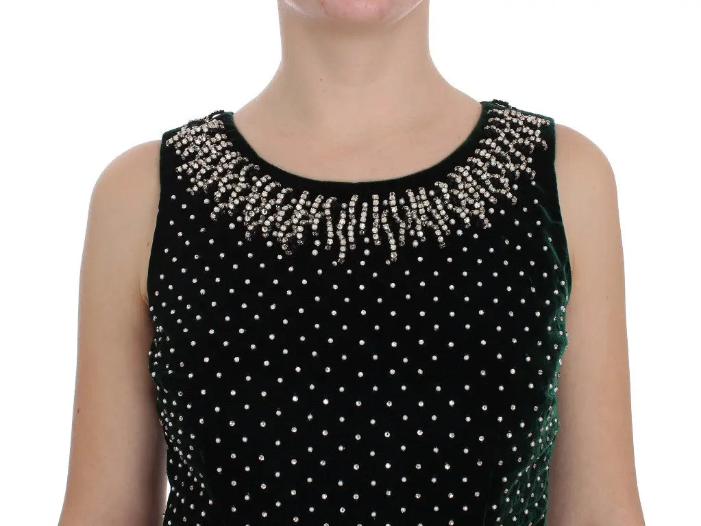 Dolce & Gabbana Green Velvet Crystal Long Maxi Dress Dolce & Gabbana