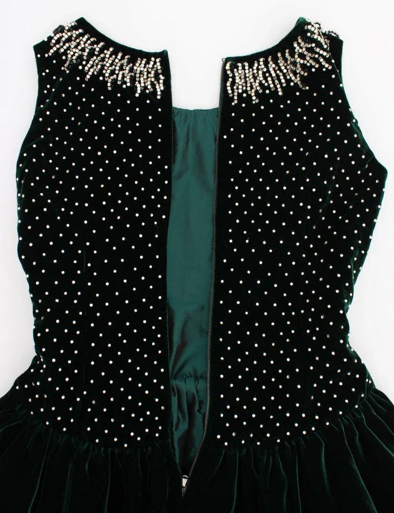 Dolce & Gabbana Green Velvet Crystal Long Maxi Dress - Zeiniez