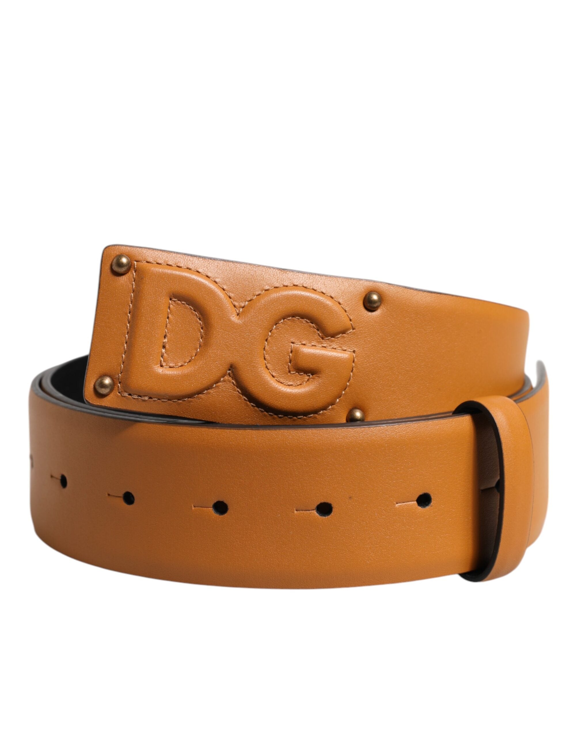 Dolce & Gabbana Brown Leather Buckle DG Logo Embossed Belt - Zeiniez
