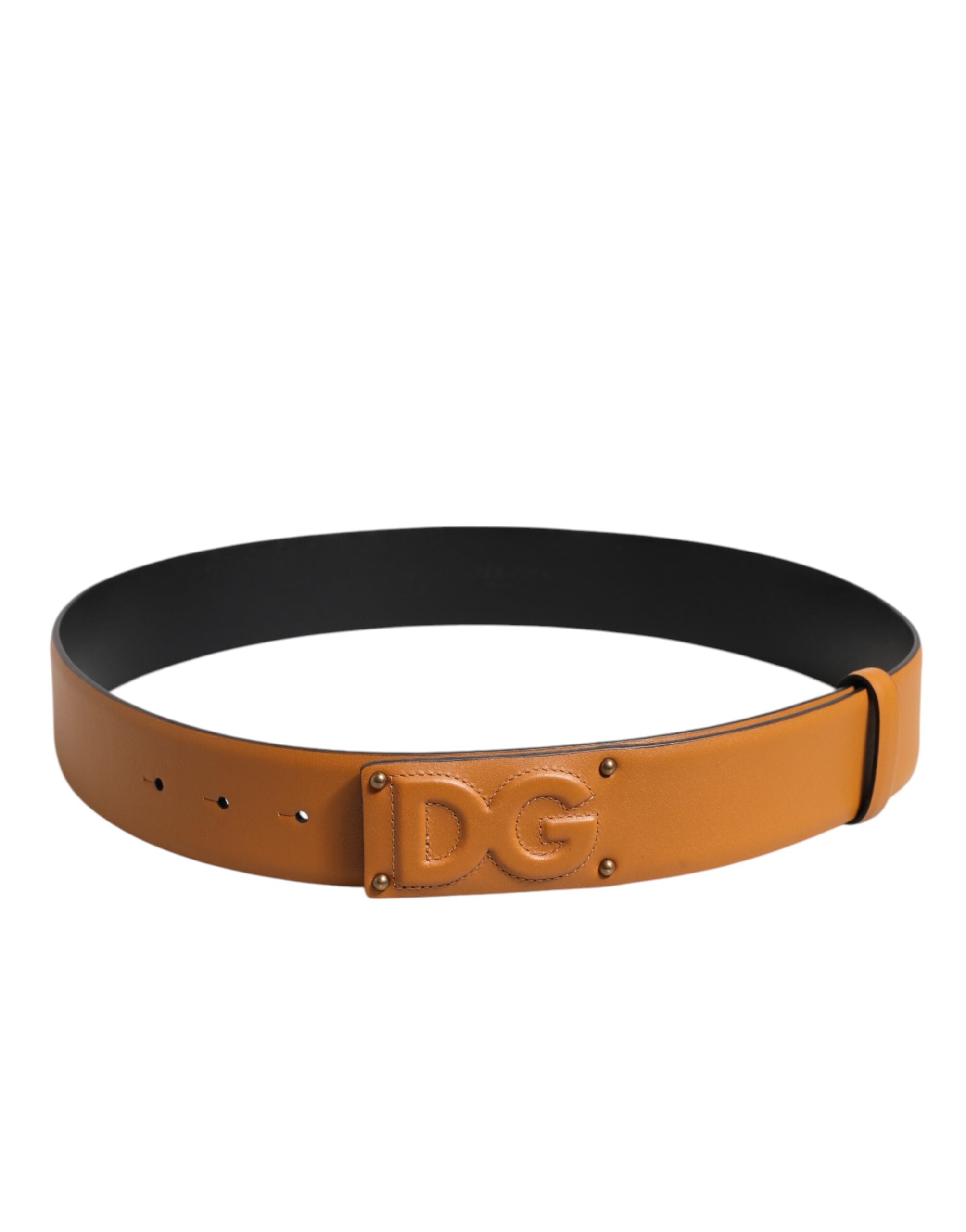 Dolce & Gabbana Brown Leather Buckle DG Logo Embossed Belt - Zeiniez