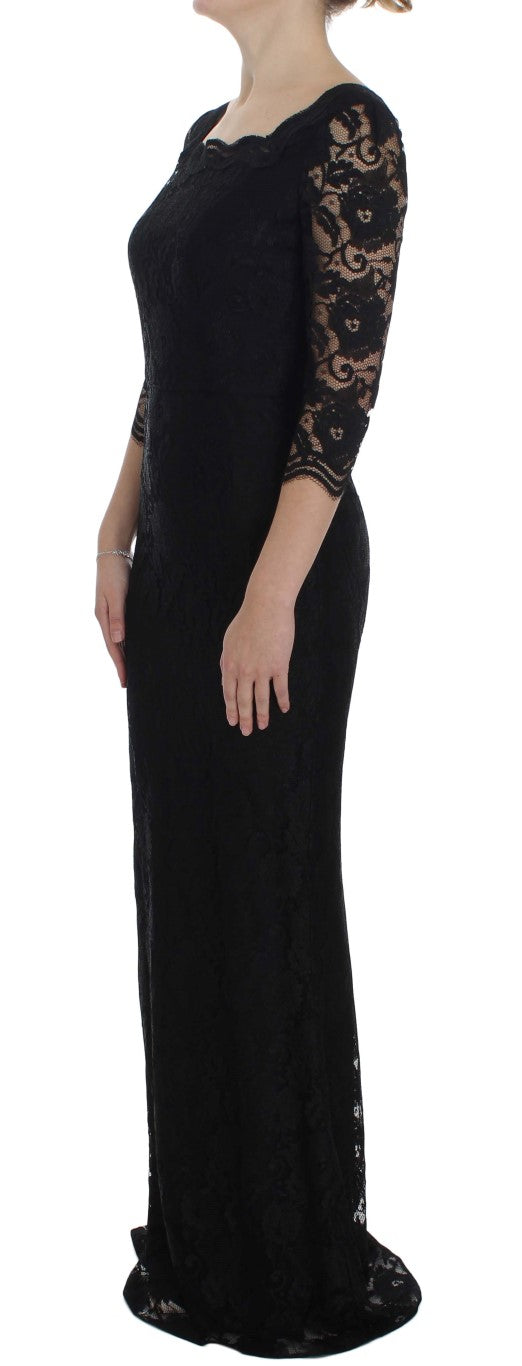 Dolce & Gabbana Black Floral Lace Long Ball Maxi Dress Dolce & Gabbana
