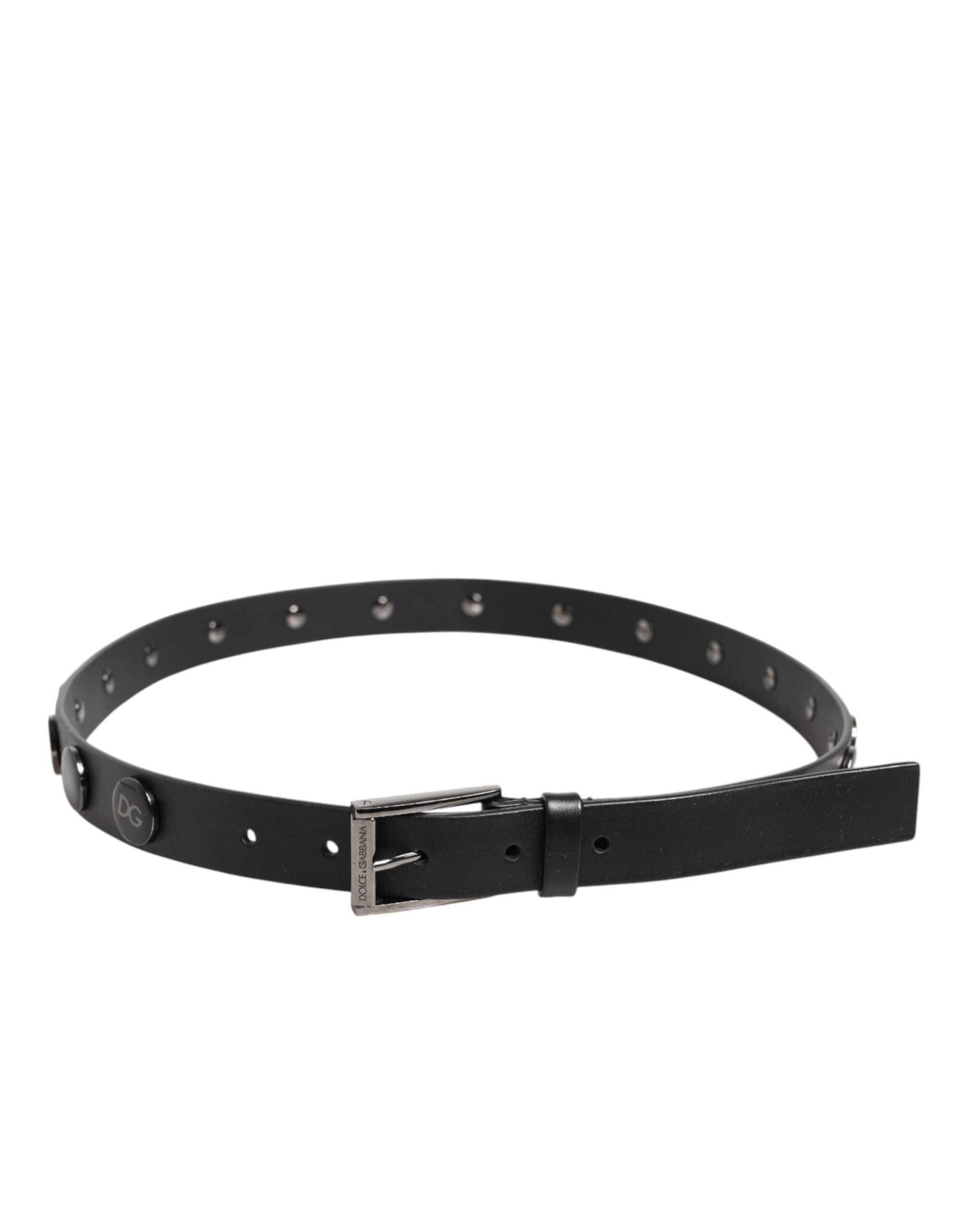 Dolce & Gabbana Black Luxury Leather DG Studs Buckle Belt - Zeiniez
