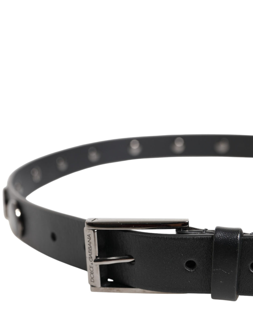 Dolce & Gabbana Black Luxury Leather DG Studs Buckle Belt - Zeiniez