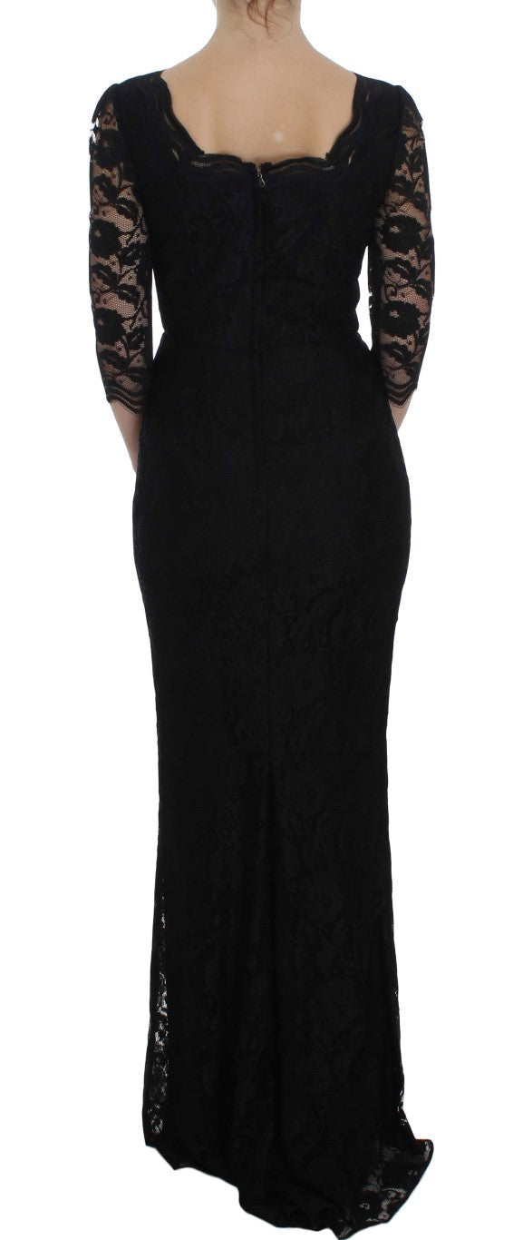 Dolce & Gabbana Black Floral Lace Long Ball Maxi Dress Dolce & Gabbana