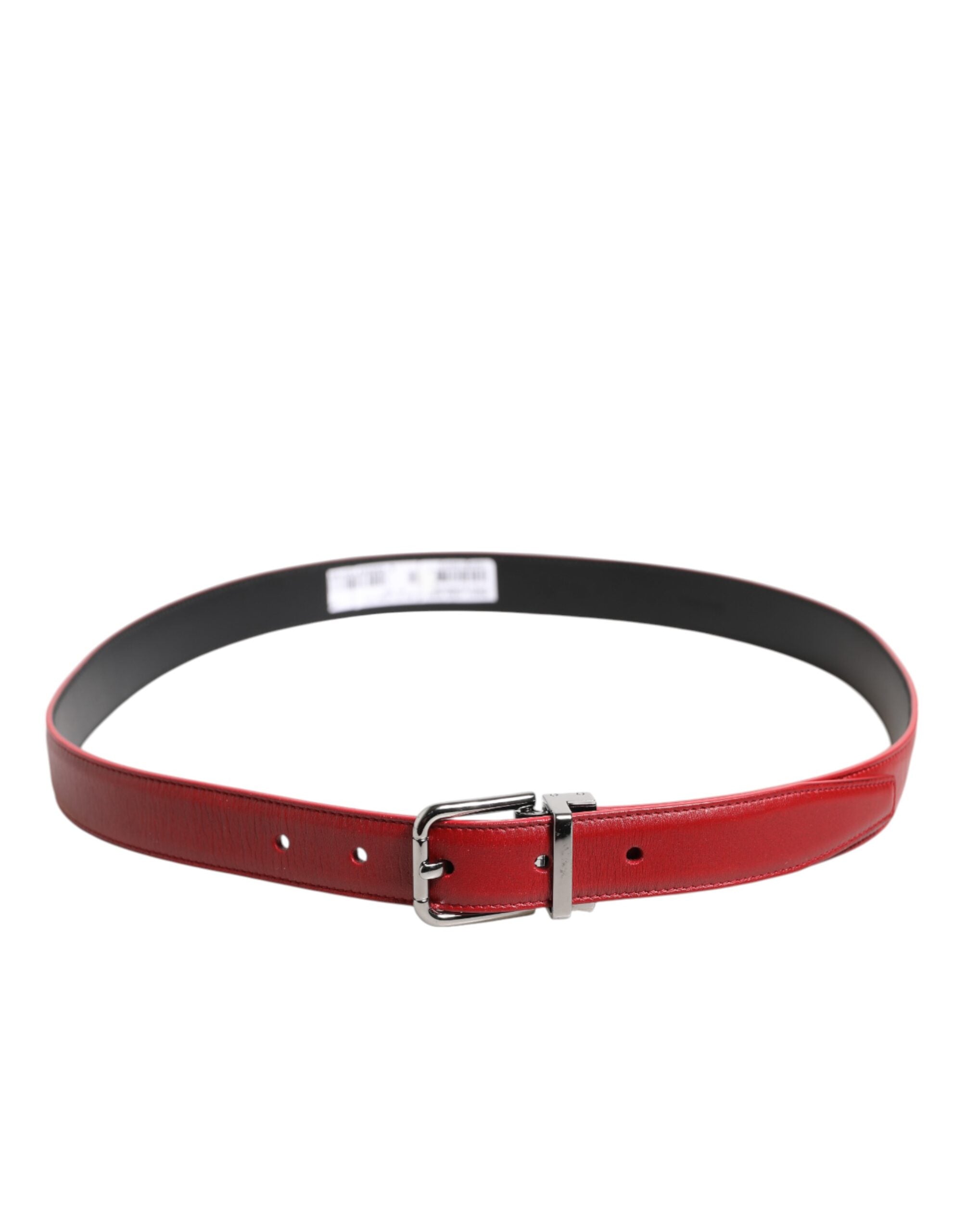Dolce & Gabbana Red Leather Silver Tone Metal Buckle Belt - Zeiniez