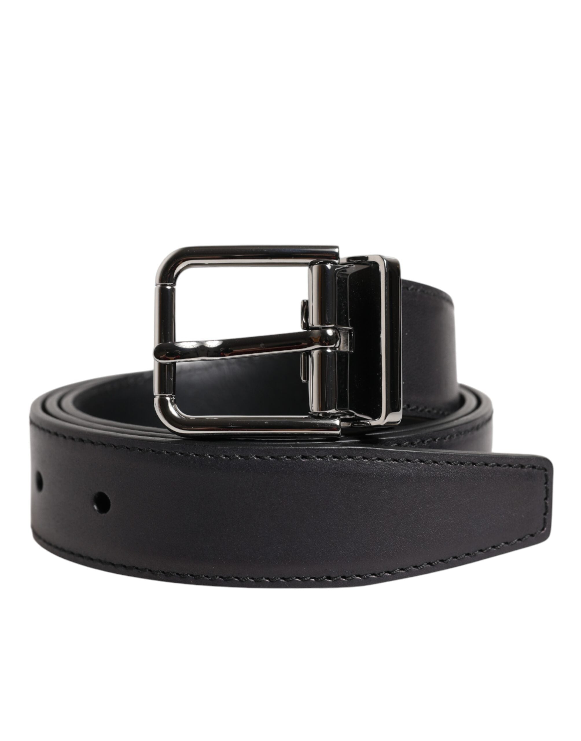 Dolce & Gabbana Black Classic Calf Leather Silver Buckle Belt - Zeiniez