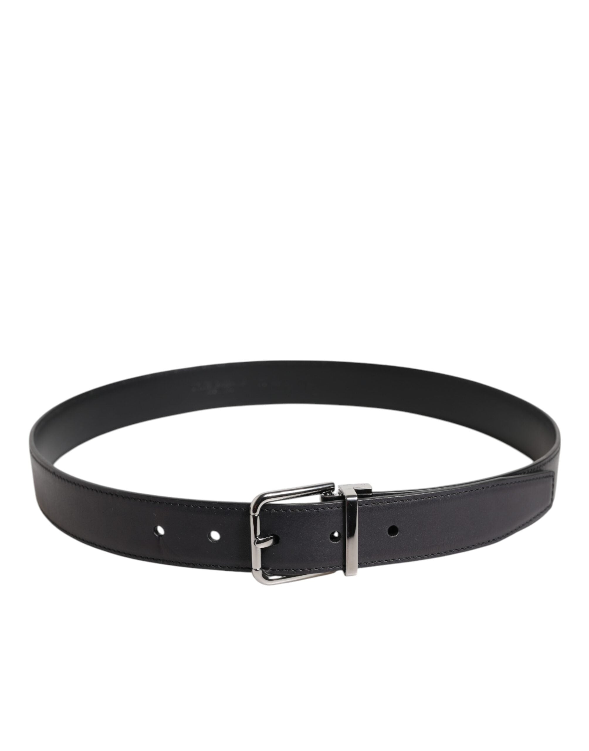 Dolce & Gabbana Black Classic Calf Leather Silver Buckle Belt - Zeiniez