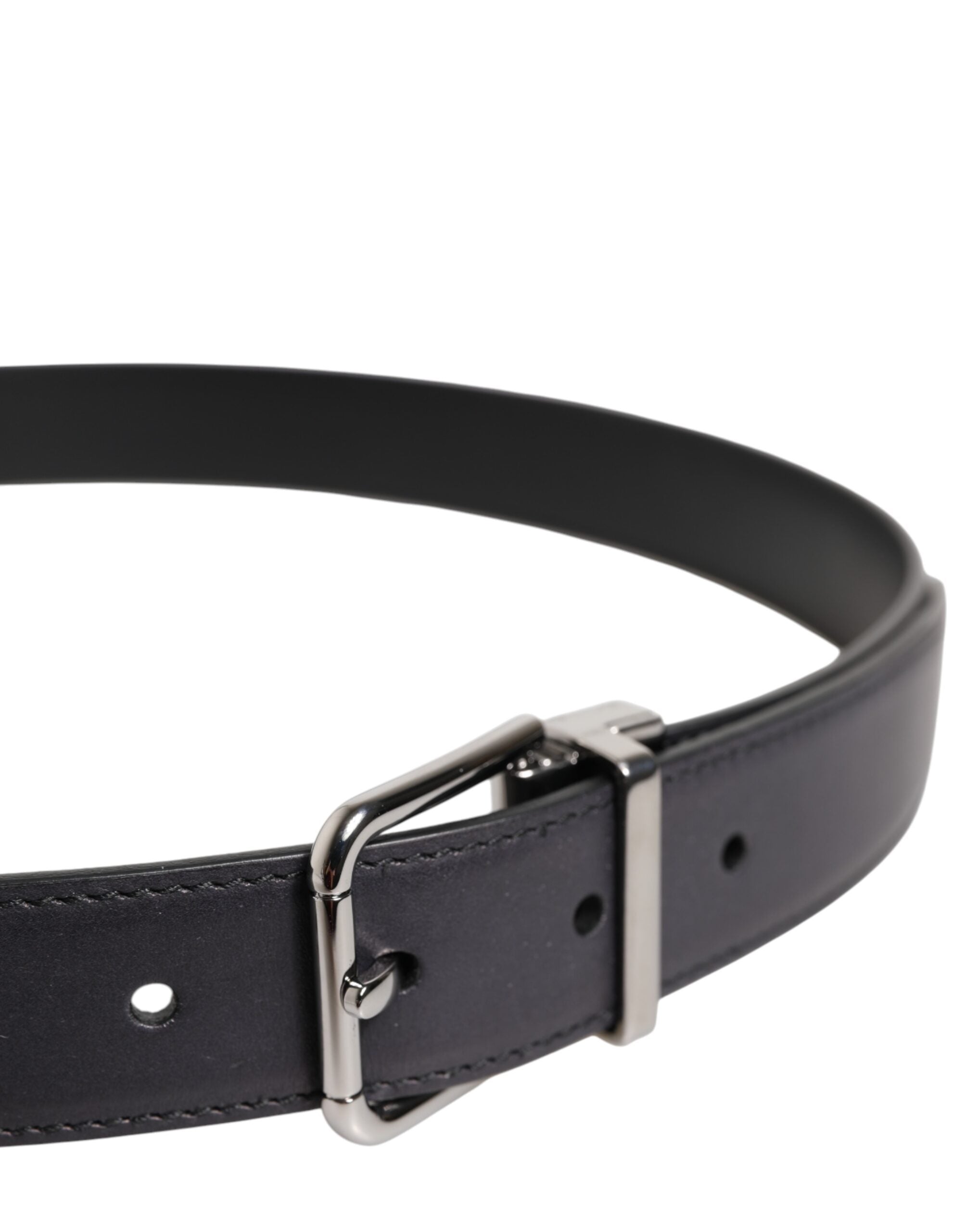 Dolce & Gabbana Black Classic Calf Leather Silver Buckle Belt - Zeiniez