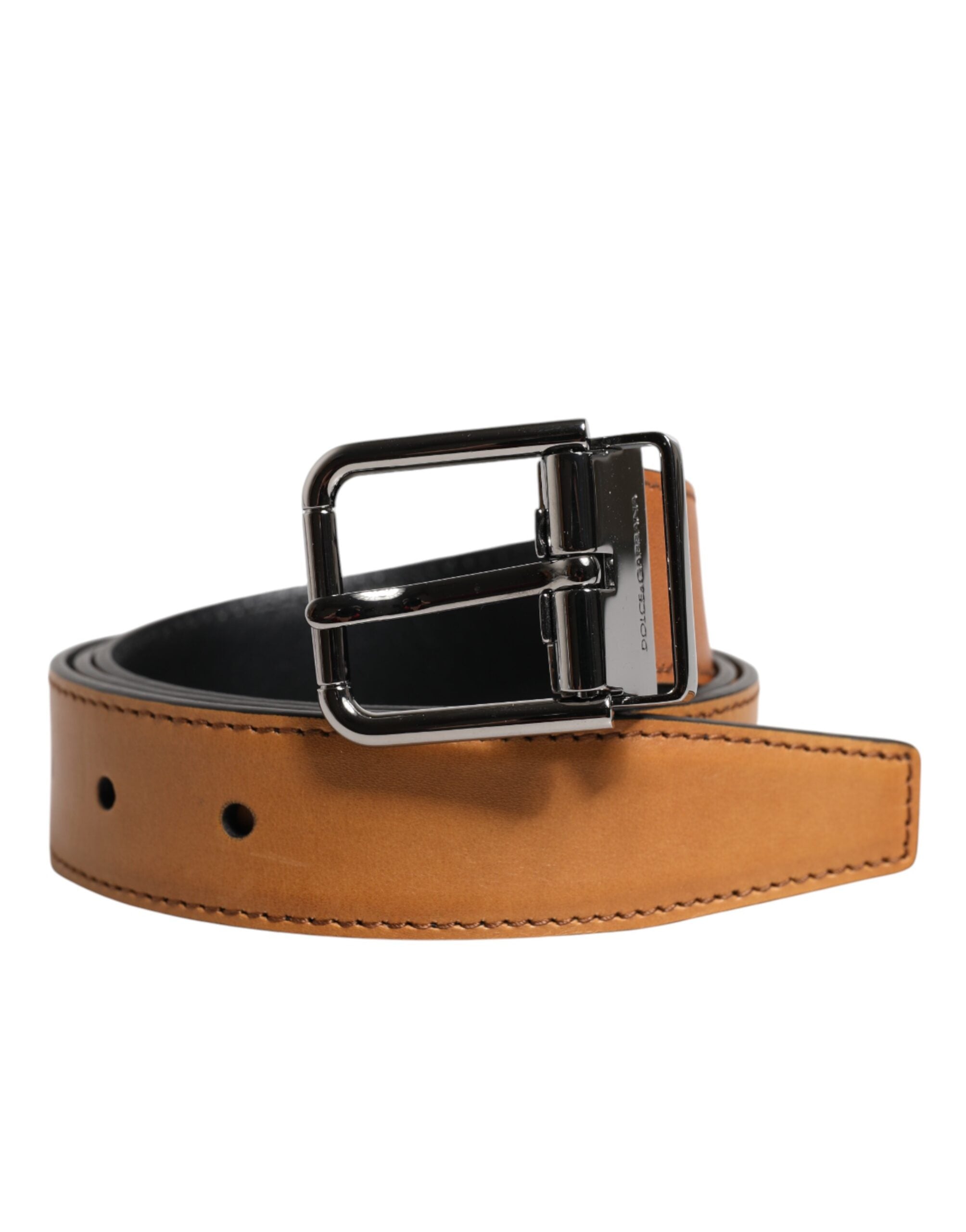 Dolce & Gabbana Brown Classic Calf Leather Silver Buckle Belt - Zeiniez