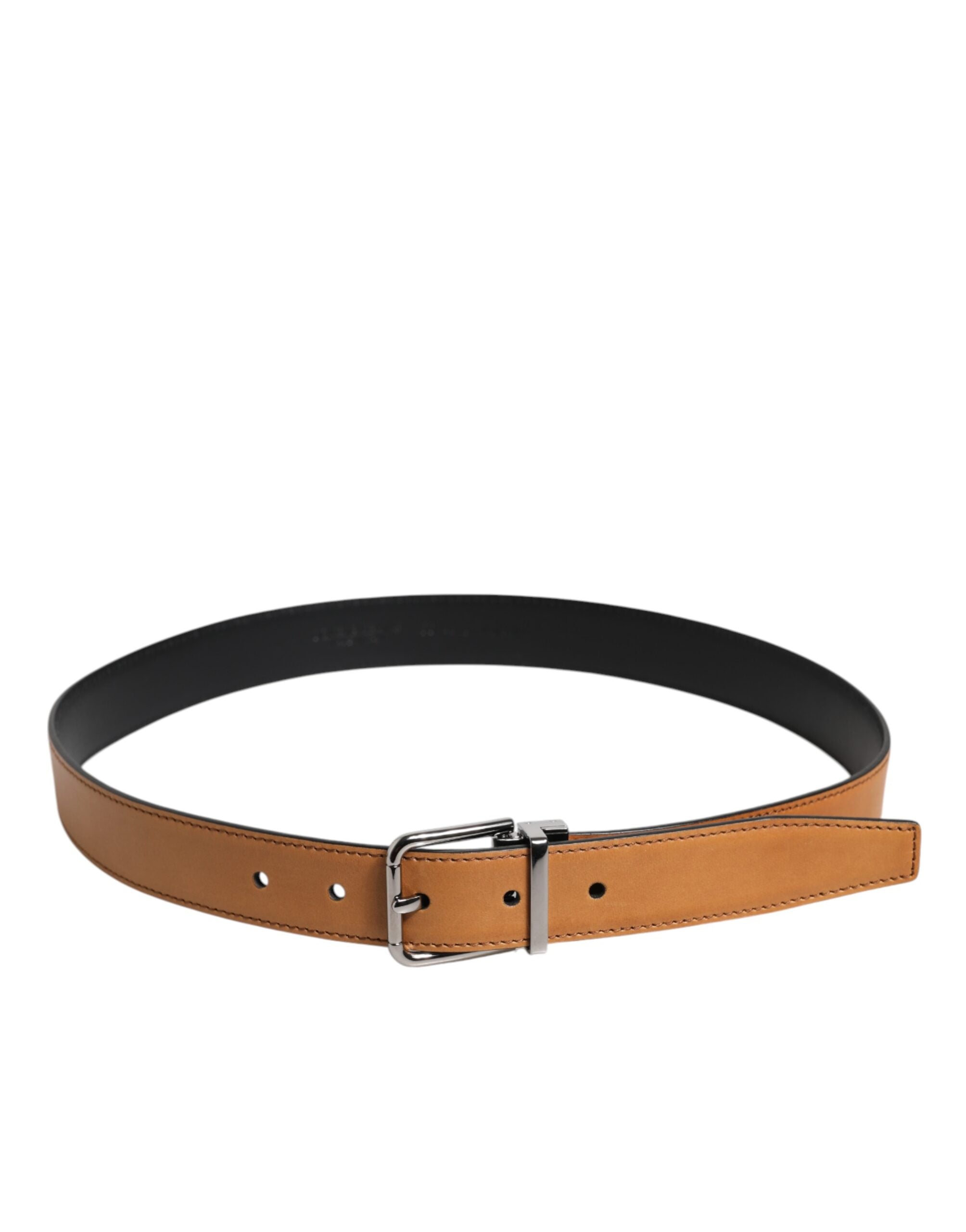 Dolce & Gabbana Brown Classic Calf Leather Silver Buckle Belt - Zeiniez