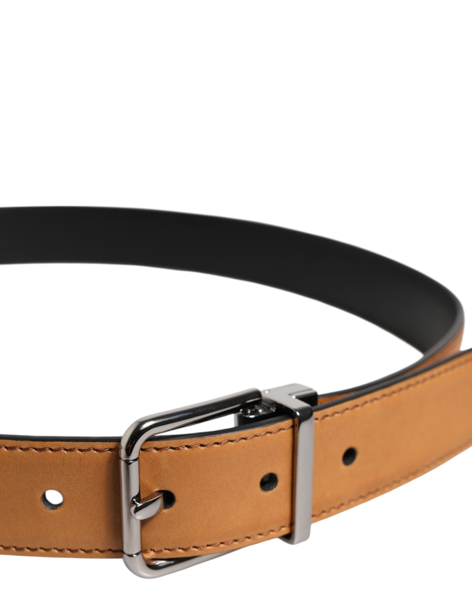 Dolce & Gabbana Brown Classic Calf Leather Silver Buckle Belt - Zeiniez