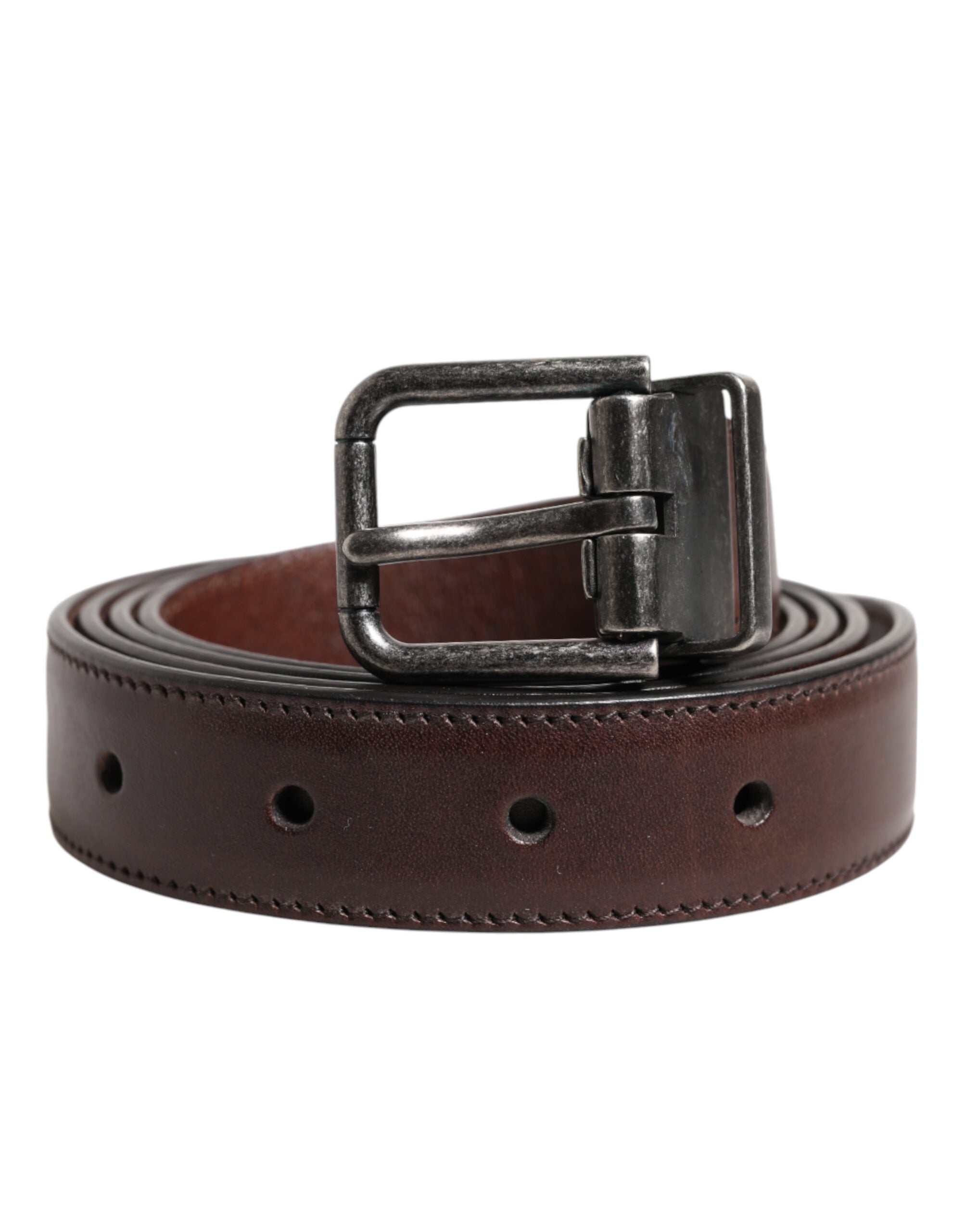 Dolce & Gabbana Brown Classic Calf Leather Metal Buckle Belt - Zeiniez