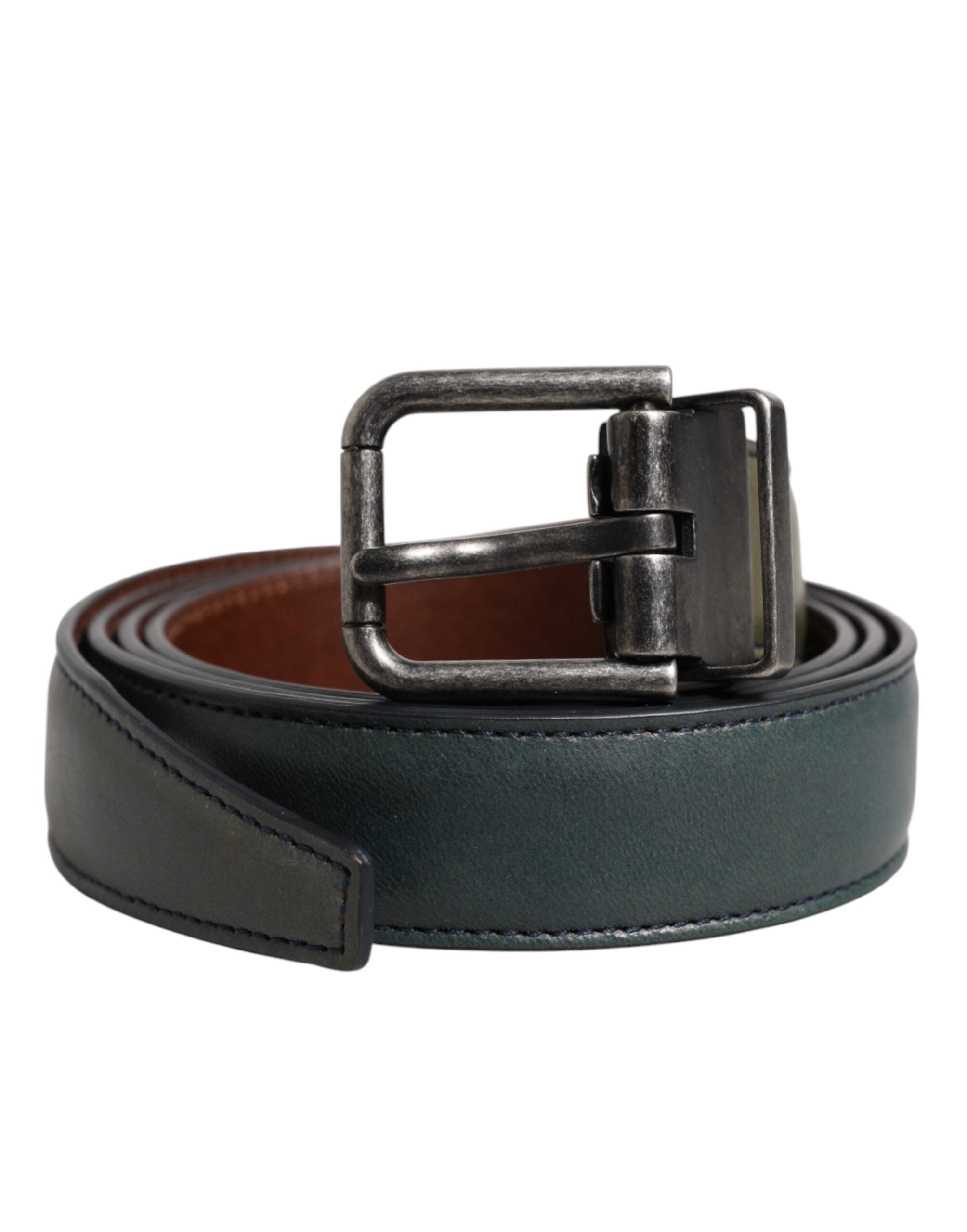 Dolce & Gabbana Green Classic Leather Metal Buckle Belt - Zeiniez