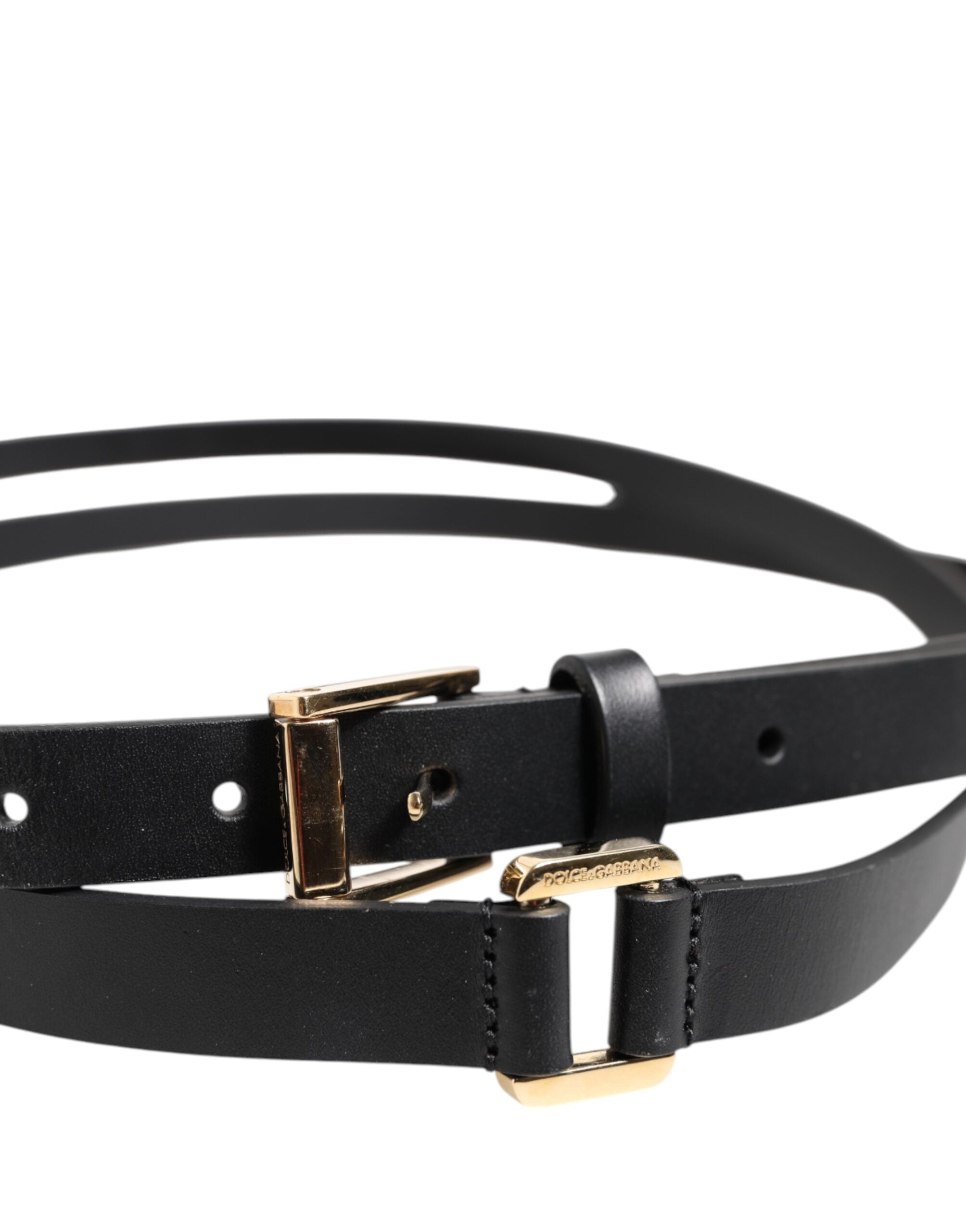 Dolce & Gabbana Black Double Strap Leather Gold Buckle Belt - Zeiniez