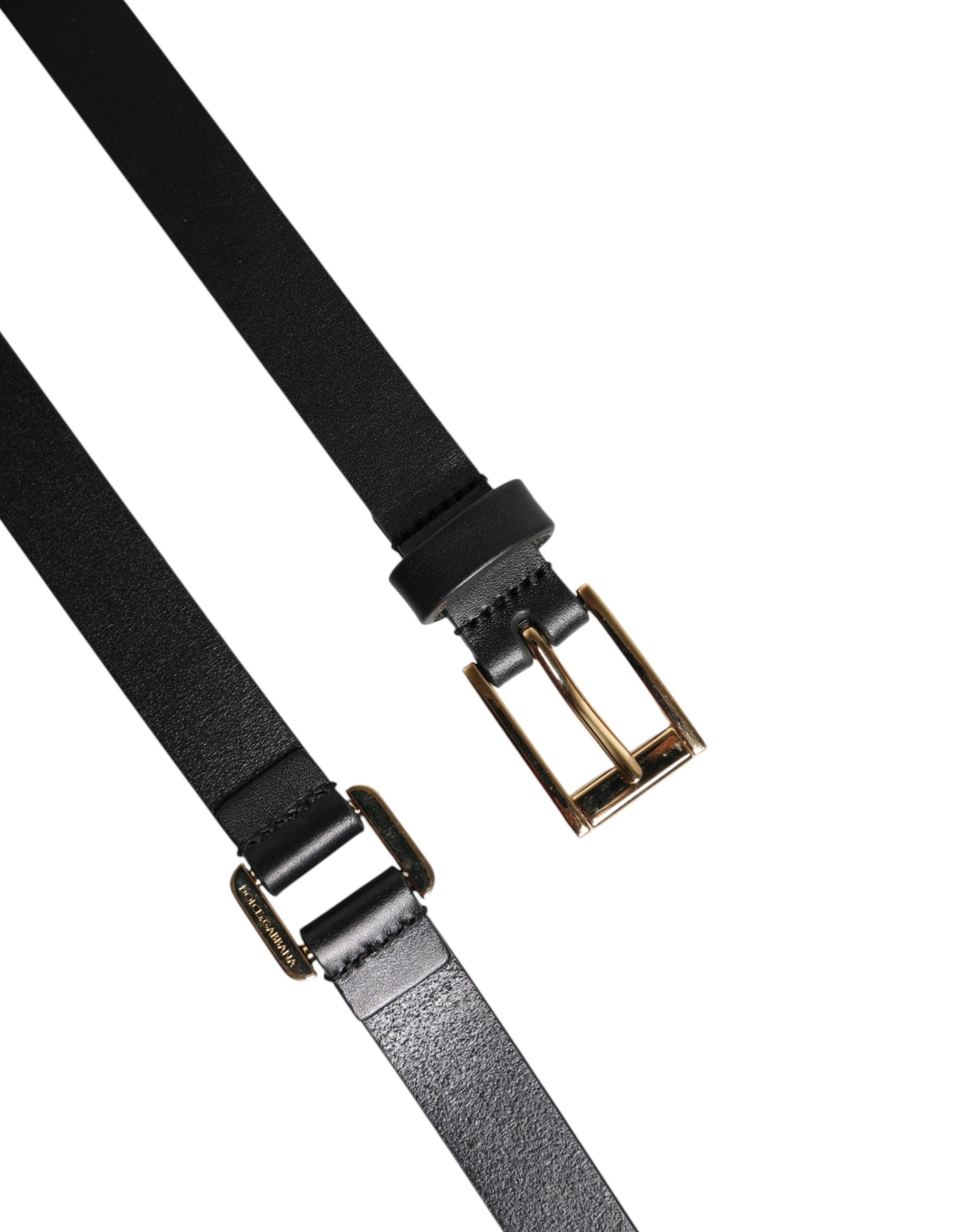 Dolce & Gabbana Black Double Strap Leather Gold Buckle Belt - Zeiniez
