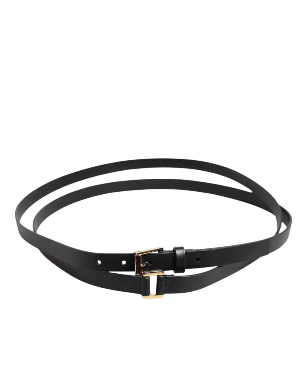Dolce & Gabbana Black Double Strap Leather Gold Buckle Belt - Zeiniez