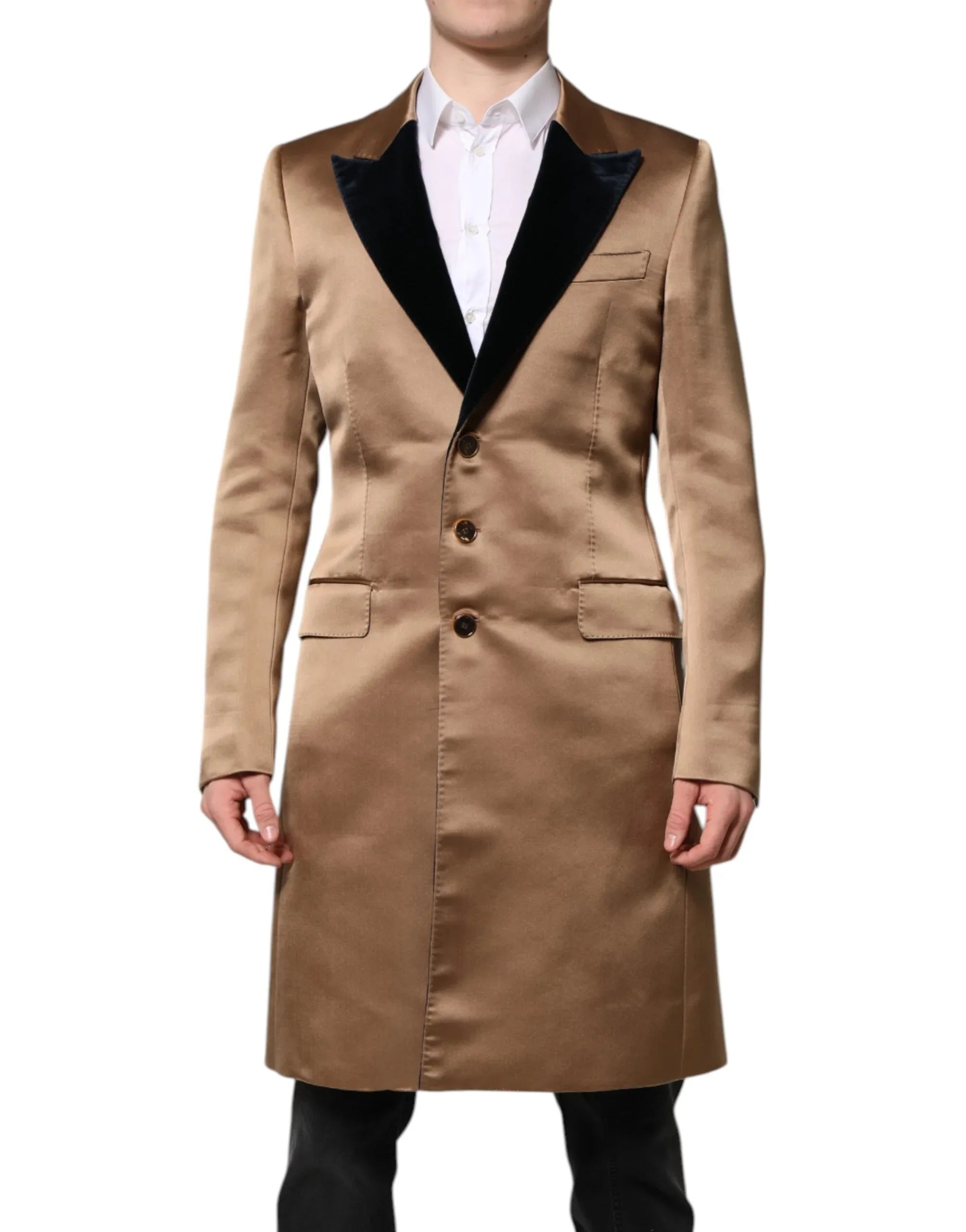 Dolce & Gabbana Brown Silk Single Breasted Trench Coat Jacket - Zeiniez