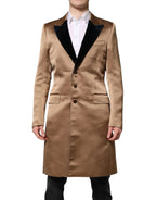 Dolce & Gabbana Brown Silk Single Breasted Trench Coat Jacket - Zeiniez