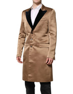 Dolce & Gabbana Brown Silk Single Breasted Trench Coat Jacket - Zeiniez