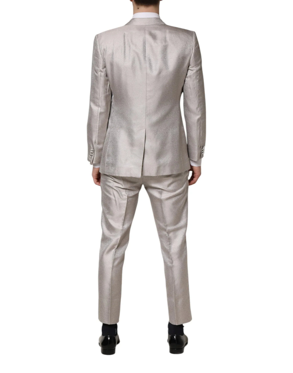 Dolce & Gabbana Light Gray Jacquard Silk Dotted 2 Piece Suit - Zeiniez