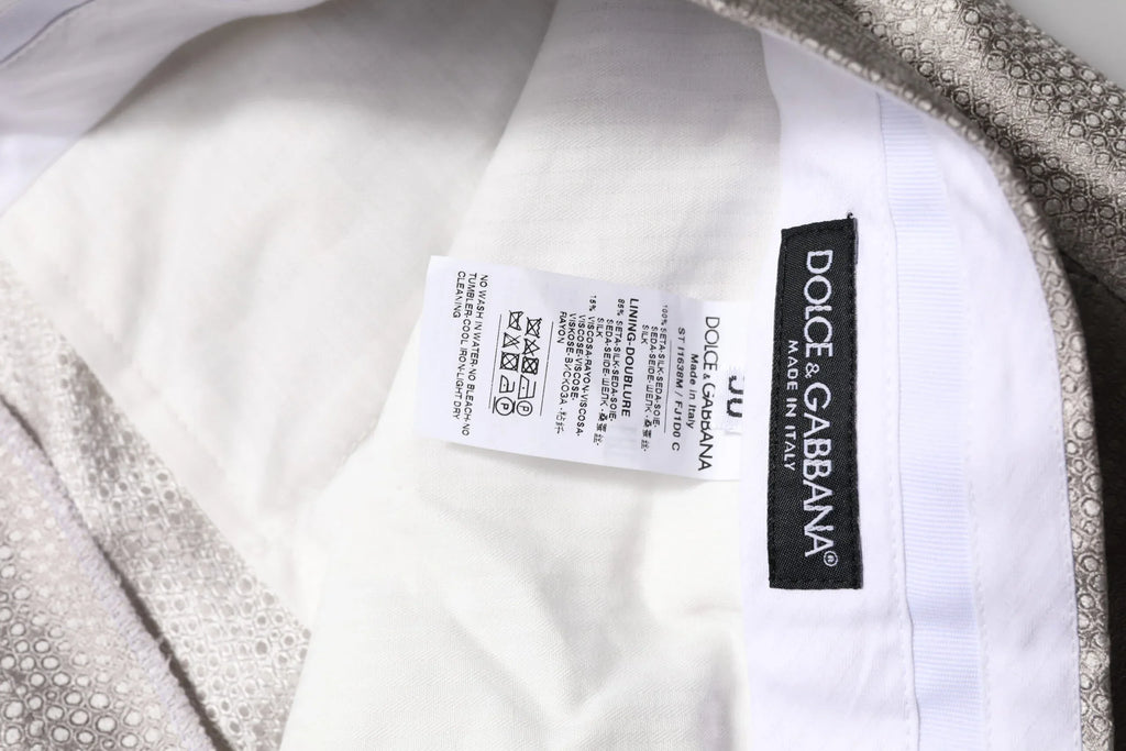 Dolce & Gabbana Light Gray Jacquard Silk Dotted 2 Piece Suit - Zeiniez