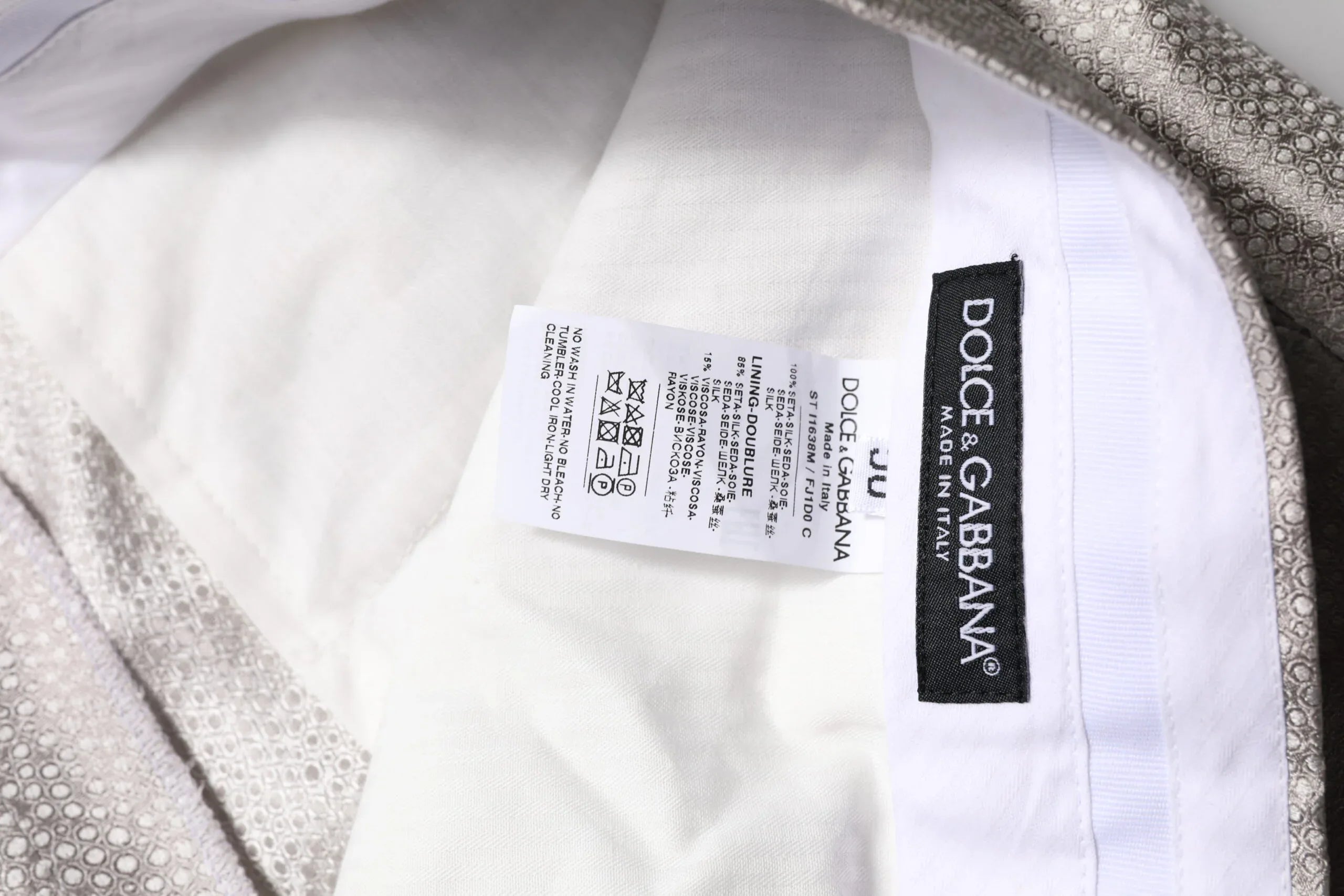 Dolce & Gabbana Light Gray Jacquard Silk Dotted 2 Piece Suit - Zeiniez