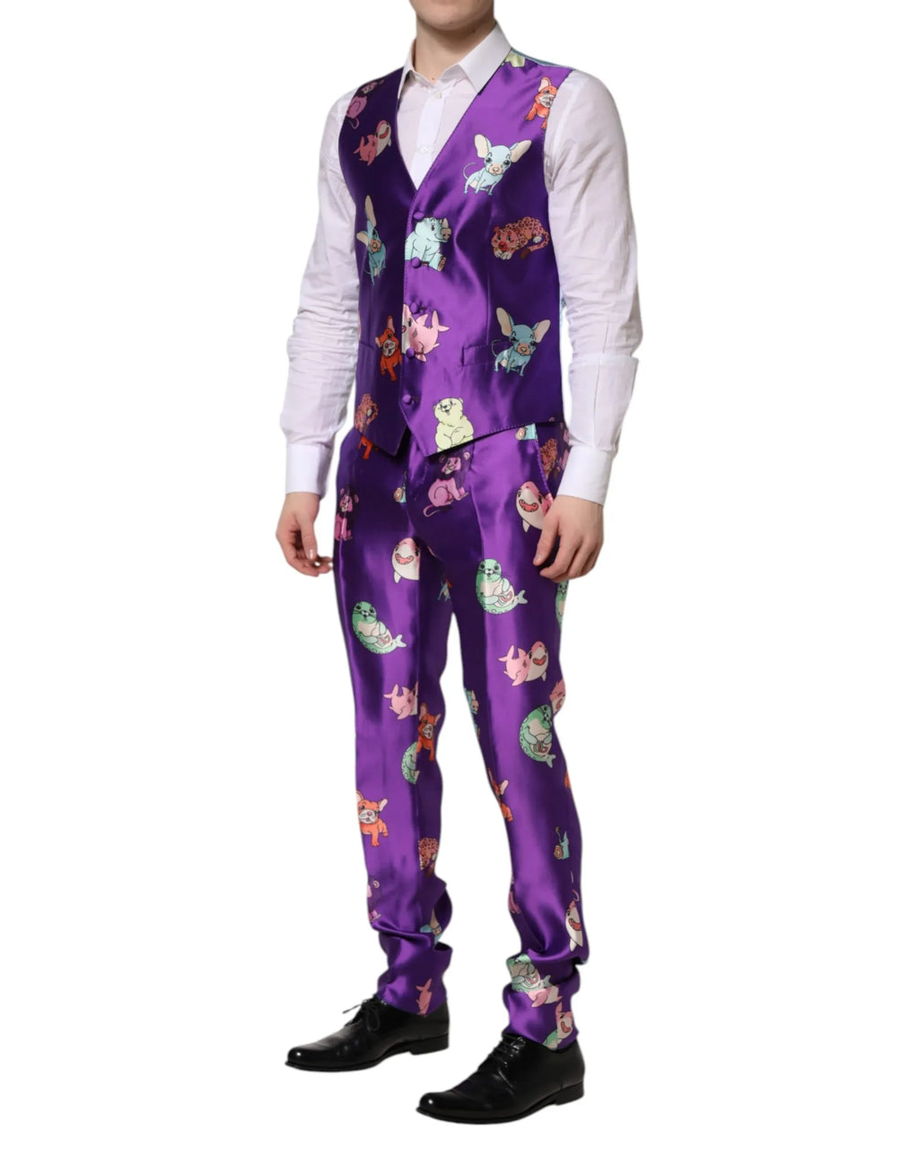 Dolce & Gabbana Purple Silk Animal Print 3 Piece Suit - Zeiniez