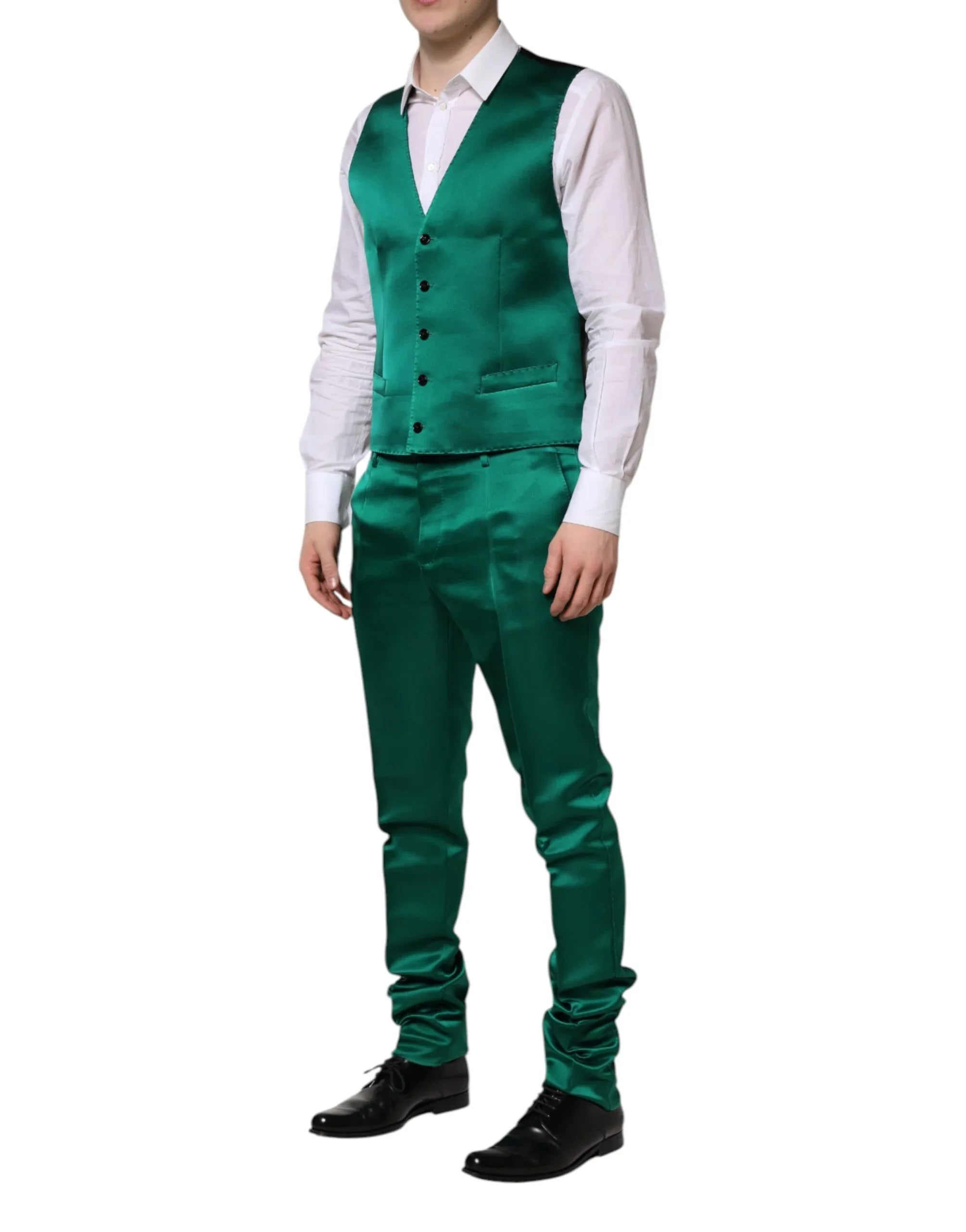 Dolce & Gabbana Green Silk 3 Piece Single Breasted Suit - Zeiniez
