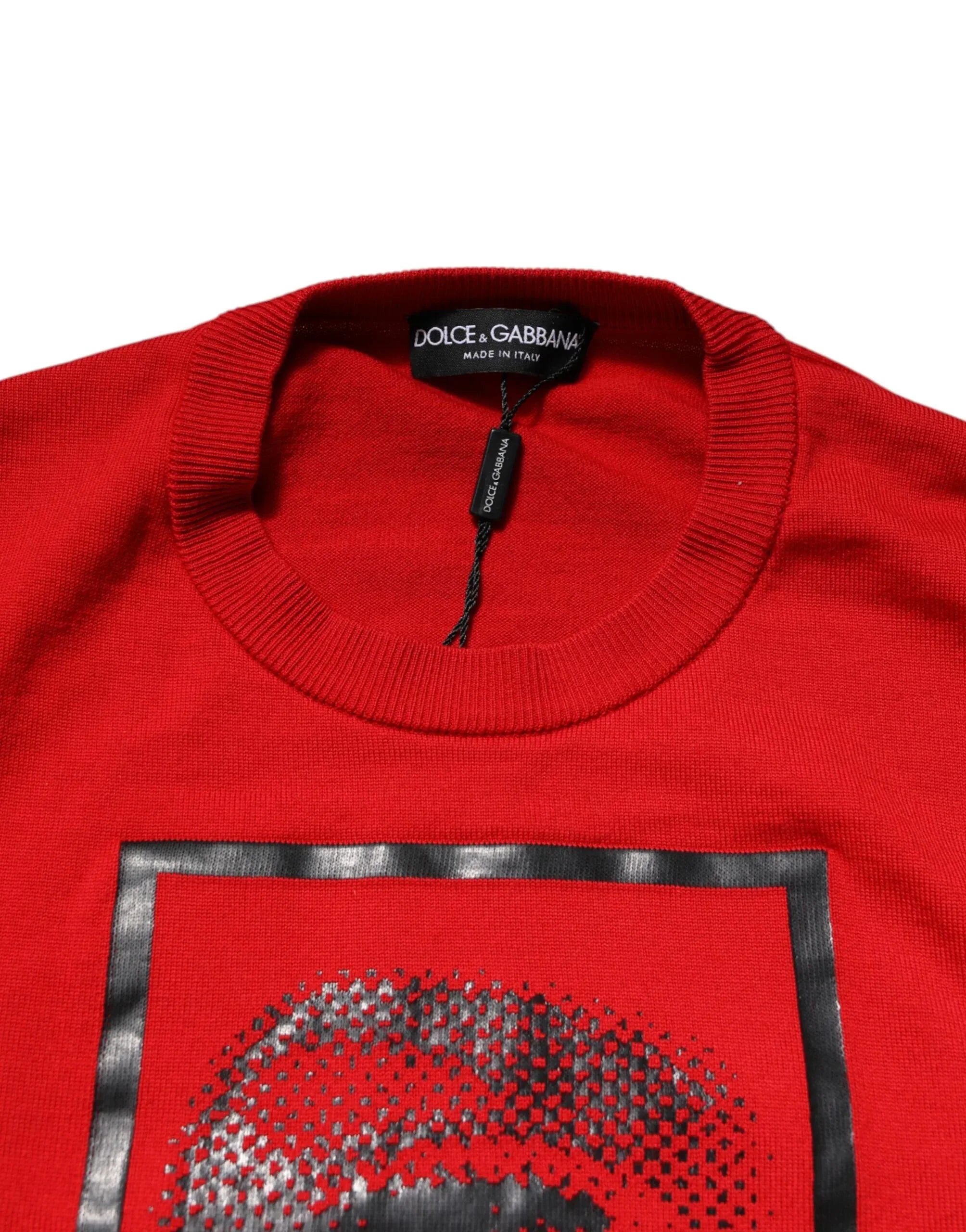 Dolce & Gabbana Red Eye Print Crew Neck Men Pullover Sweater - Zeiniez