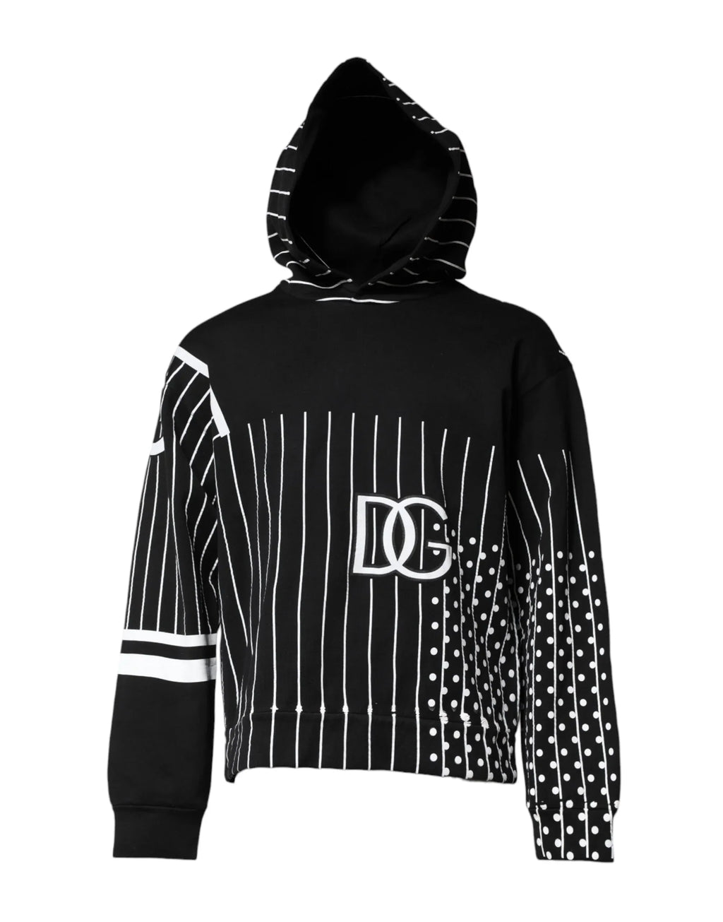 Dolce & Gabbana Black White Stripe Hooded Sweatshirt Sweater - Zeiniez