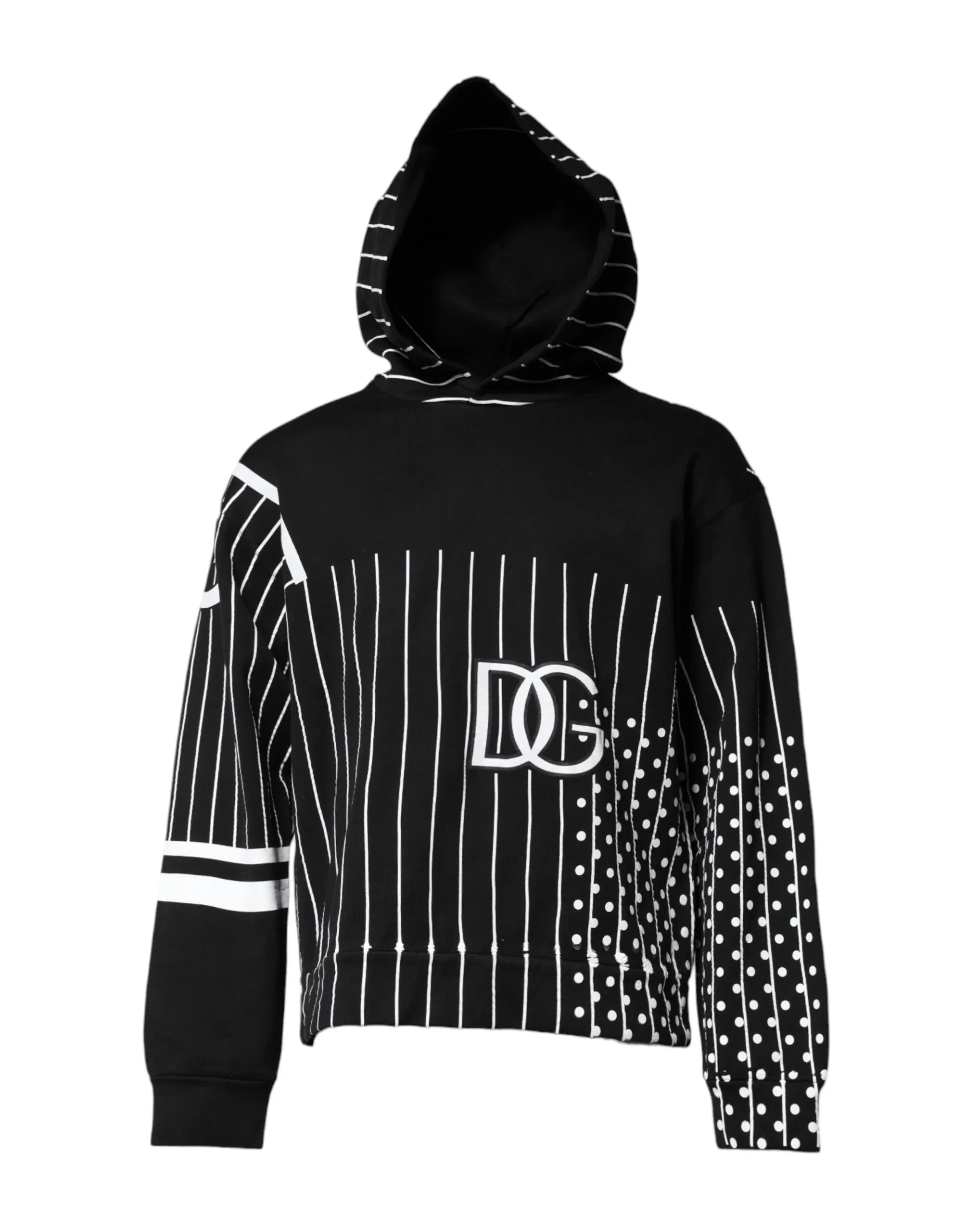 Dolce & Gabbana Black White Stripe Hooded Sweatshirt Sweater - Zeiniez