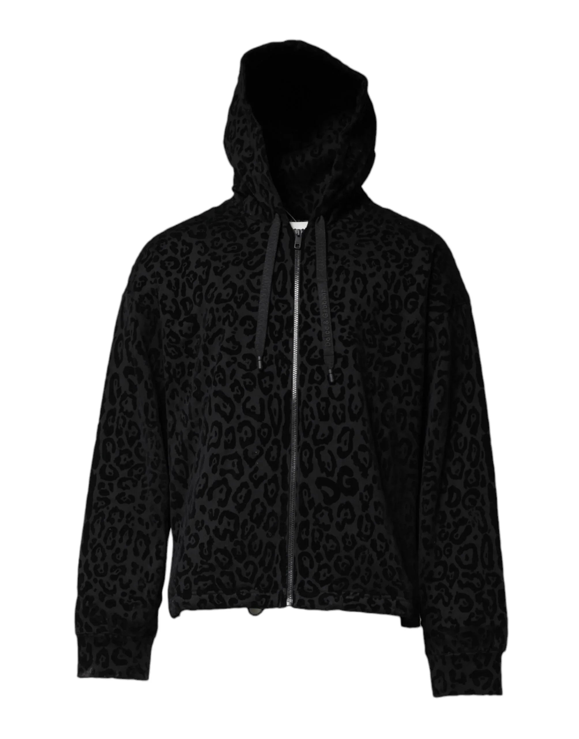Dolce & Gabbana Black Leopard Full Zip Hooded Sweatshirt Sweater - Zeiniez