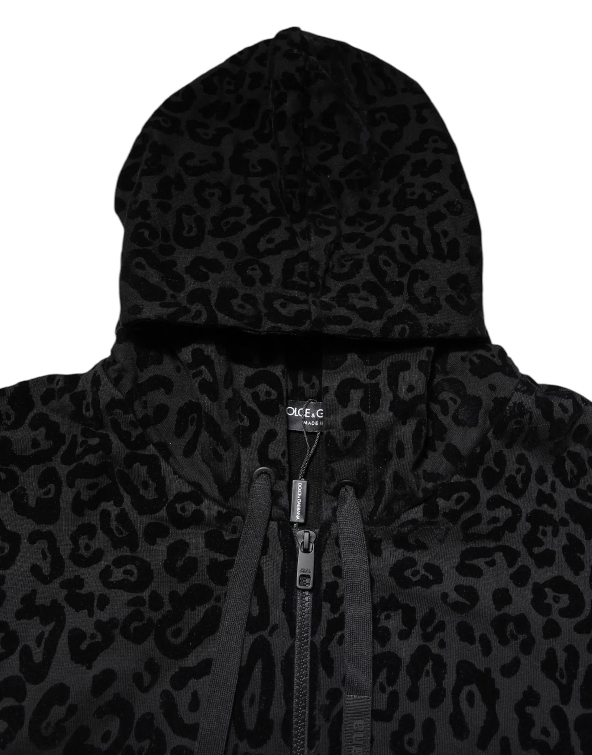 Dolce & Gabbana Black Leopard Full Zip Hooded Sweatshirt Sweater - Zeiniez