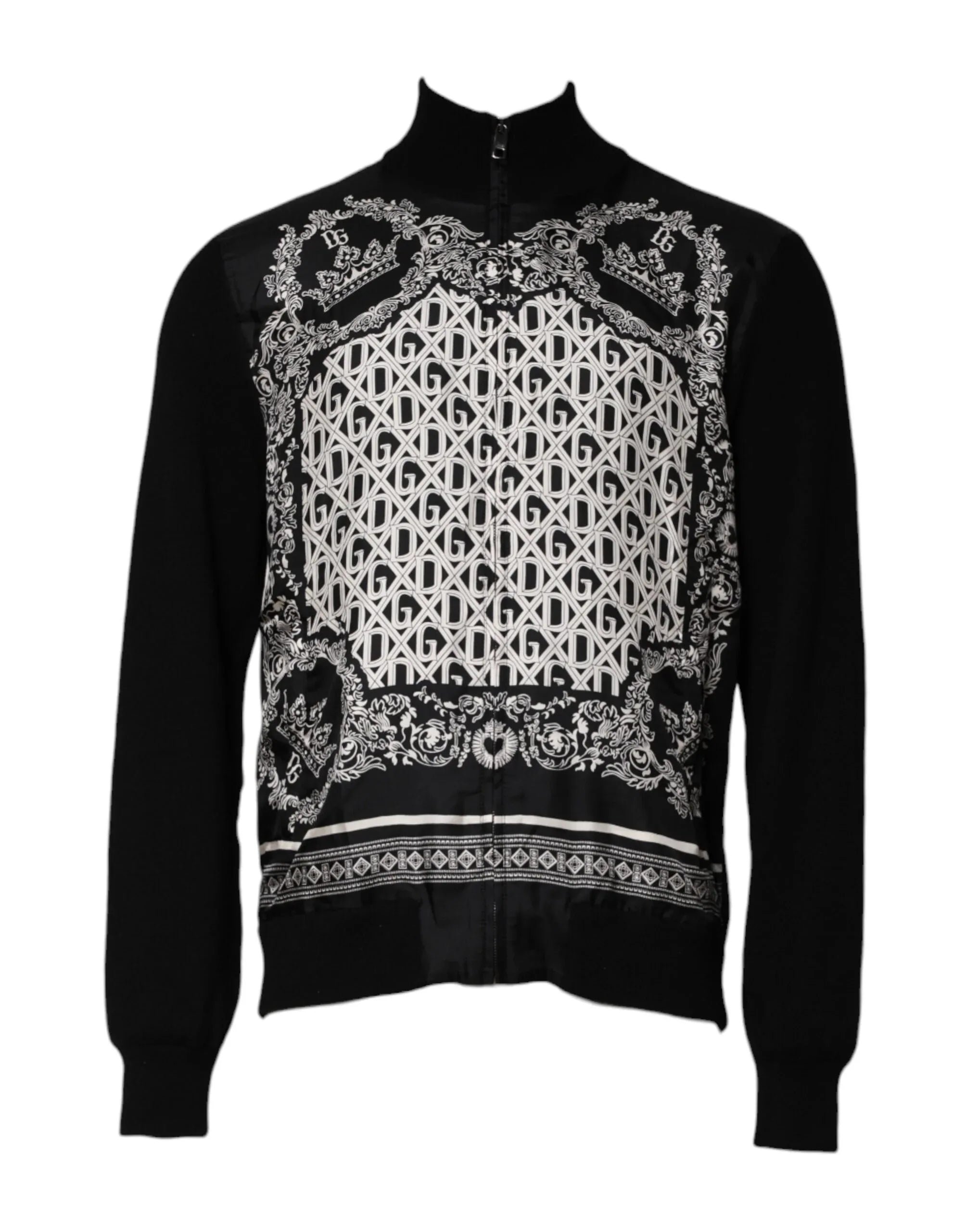 Dolce & Gabbana Black White Bandana Print Full Zip Sweater - Zeiniez