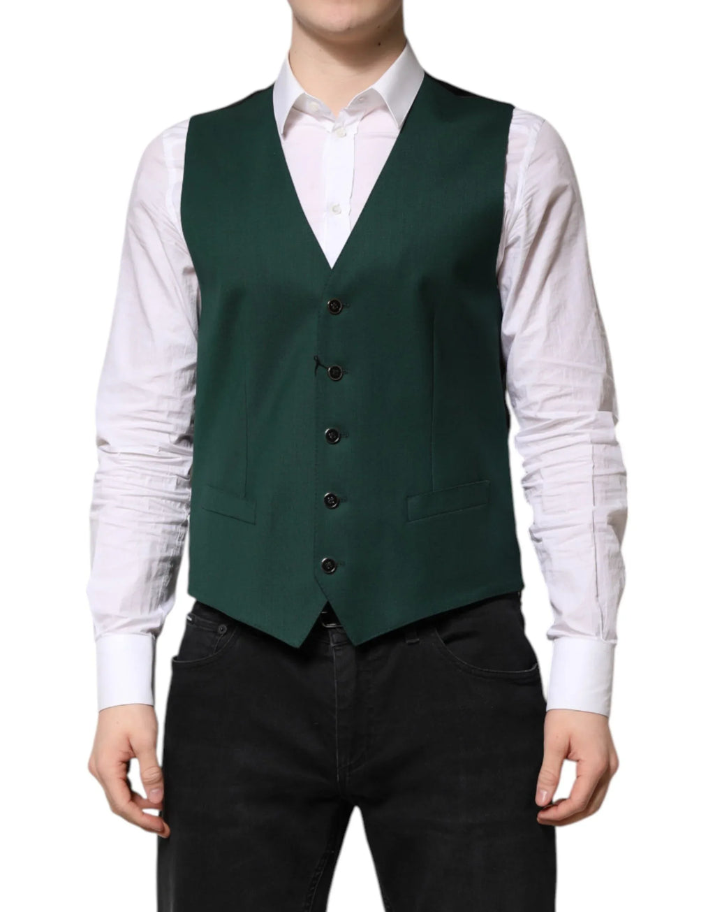 Dolce & Gabbana Green Wool Dress Formal Men Waistcoat Vest - Zeiniez