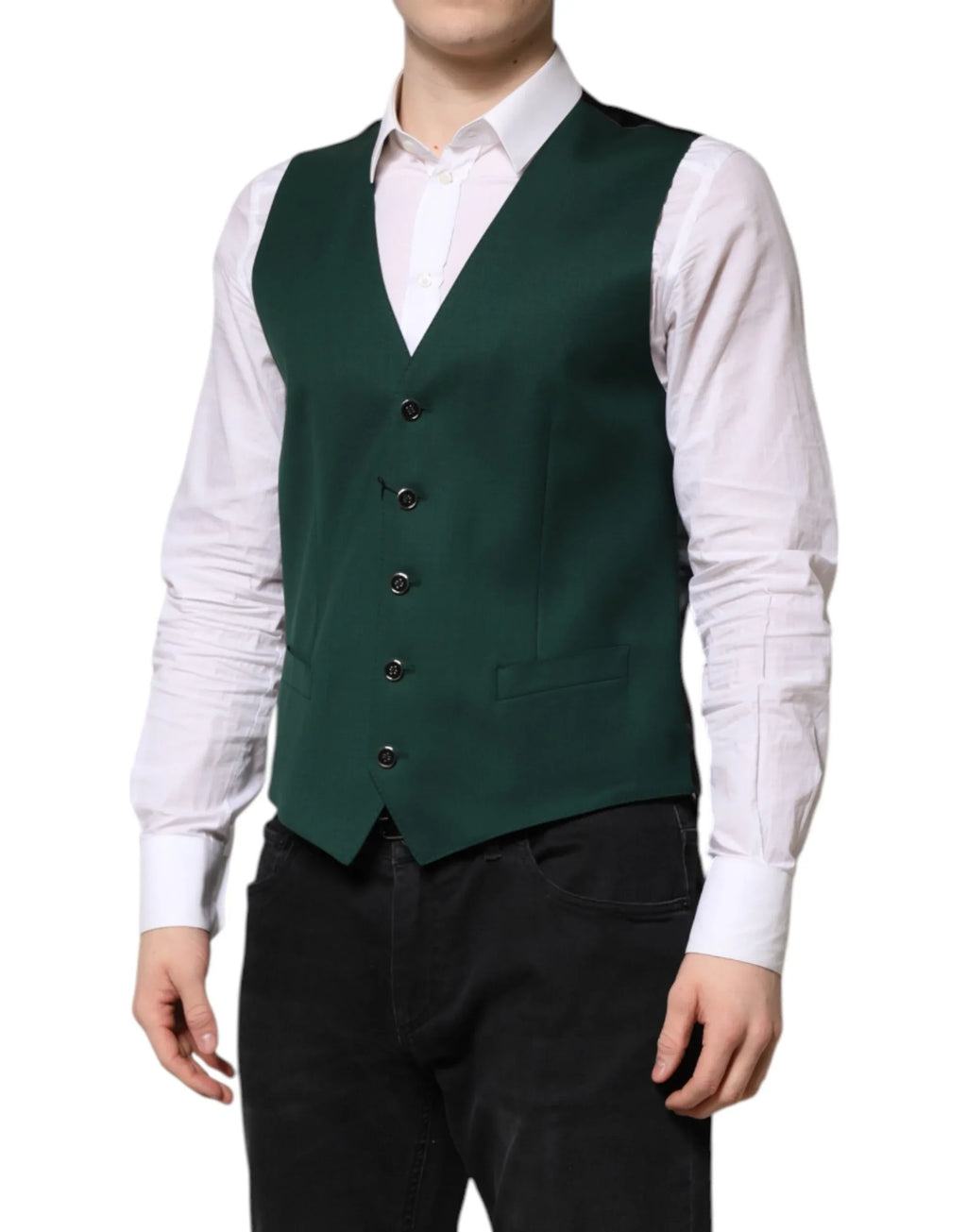 Dolce & Gabbana Green Wool Dress Formal Men Waistcoat Vest - Zeiniez