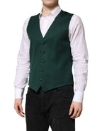 Dolce & Gabbana Green Wool Dress Formal Men Waistcoat Vest - Zeiniez