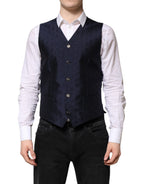 Dolce & Gabbana Dark Blue Logo Wool Formal Men Waistcoat Vest